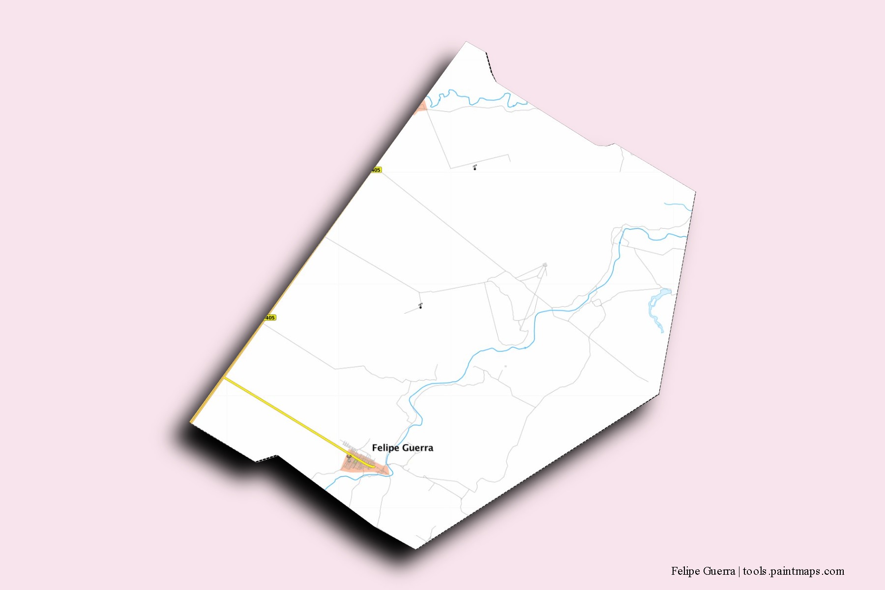 Mapa de barrios y pueblos de Felipe Guerra con efecto de sombra 3D