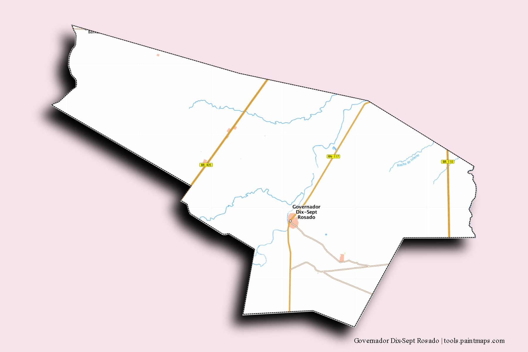 Mapa de barrios y pueblos de Governador Dix-Sept Rosado con efecto de sombra 3D