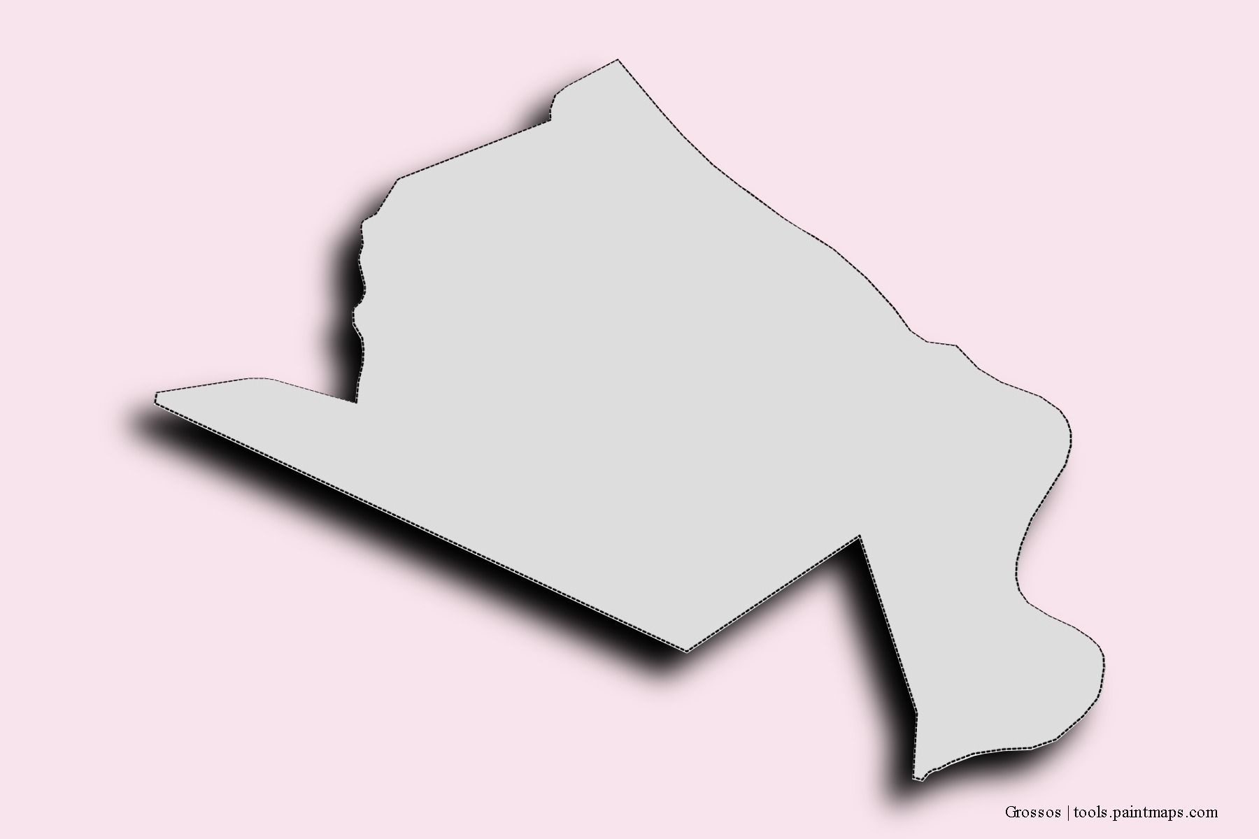 Mapa de barrios y pueblos de Grossos con efecto de sombra 3D