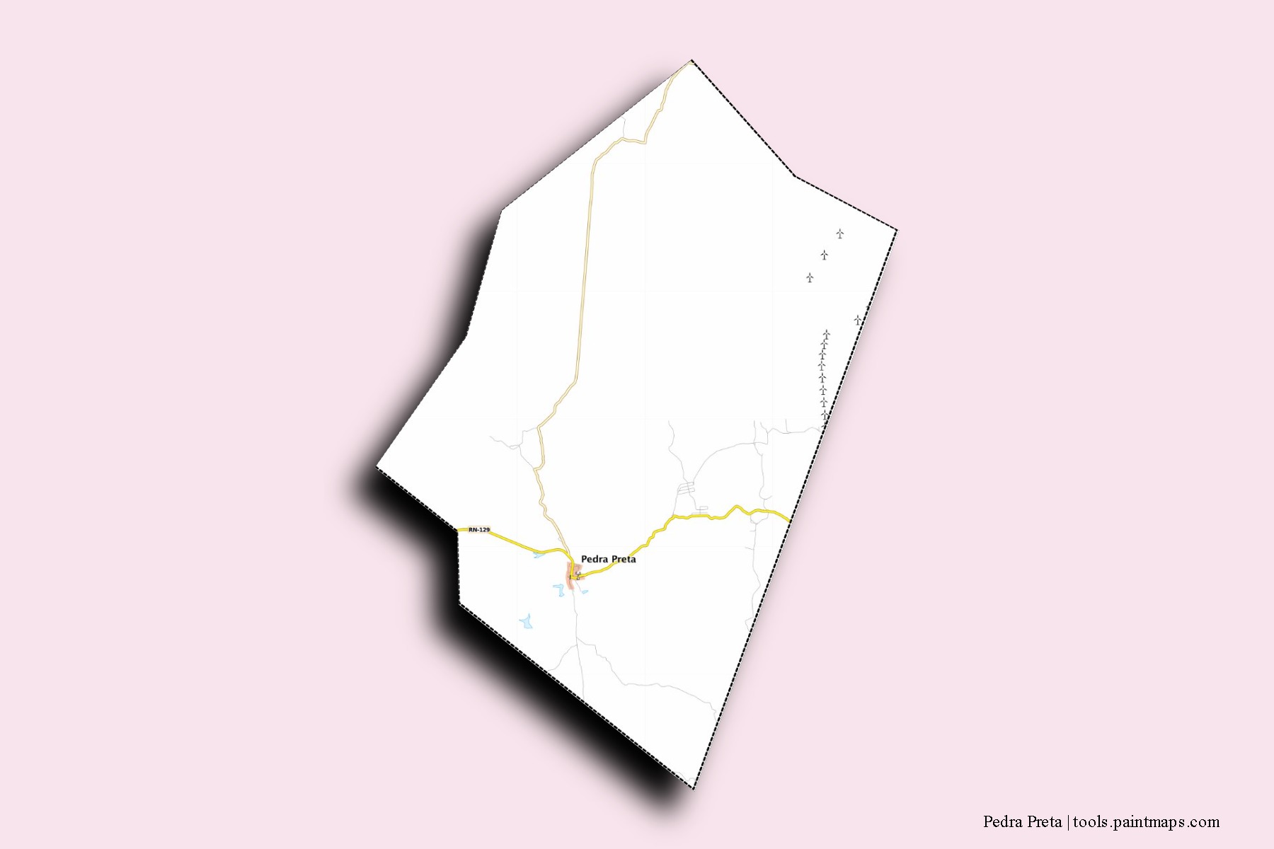 Mapa de barrios y pueblos de Pedra Preta con efecto de sombra 3D