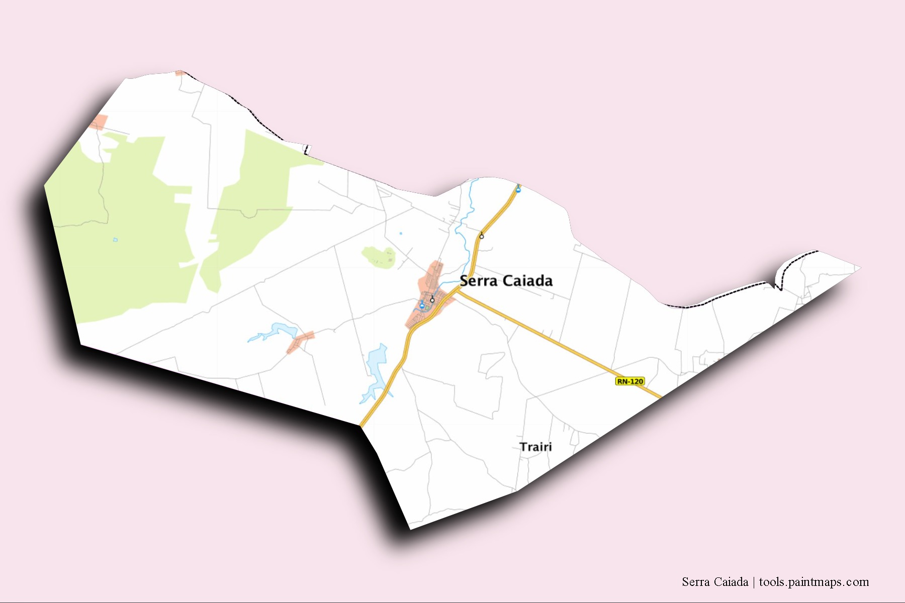 Mapa de barrios y pueblos de Serra Caiada con efecto de sombra 3D