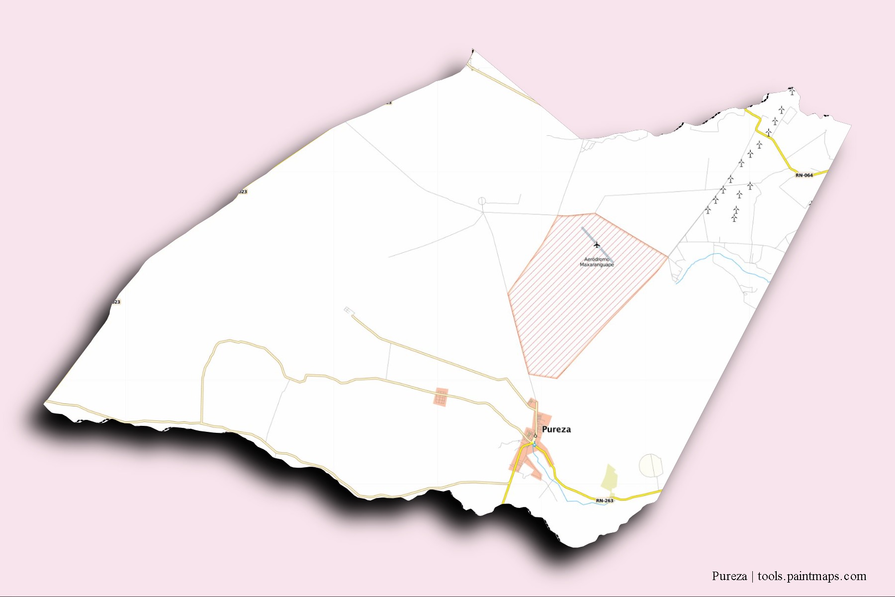 Pureza neighborhoods and villages map with 3D shadow effect