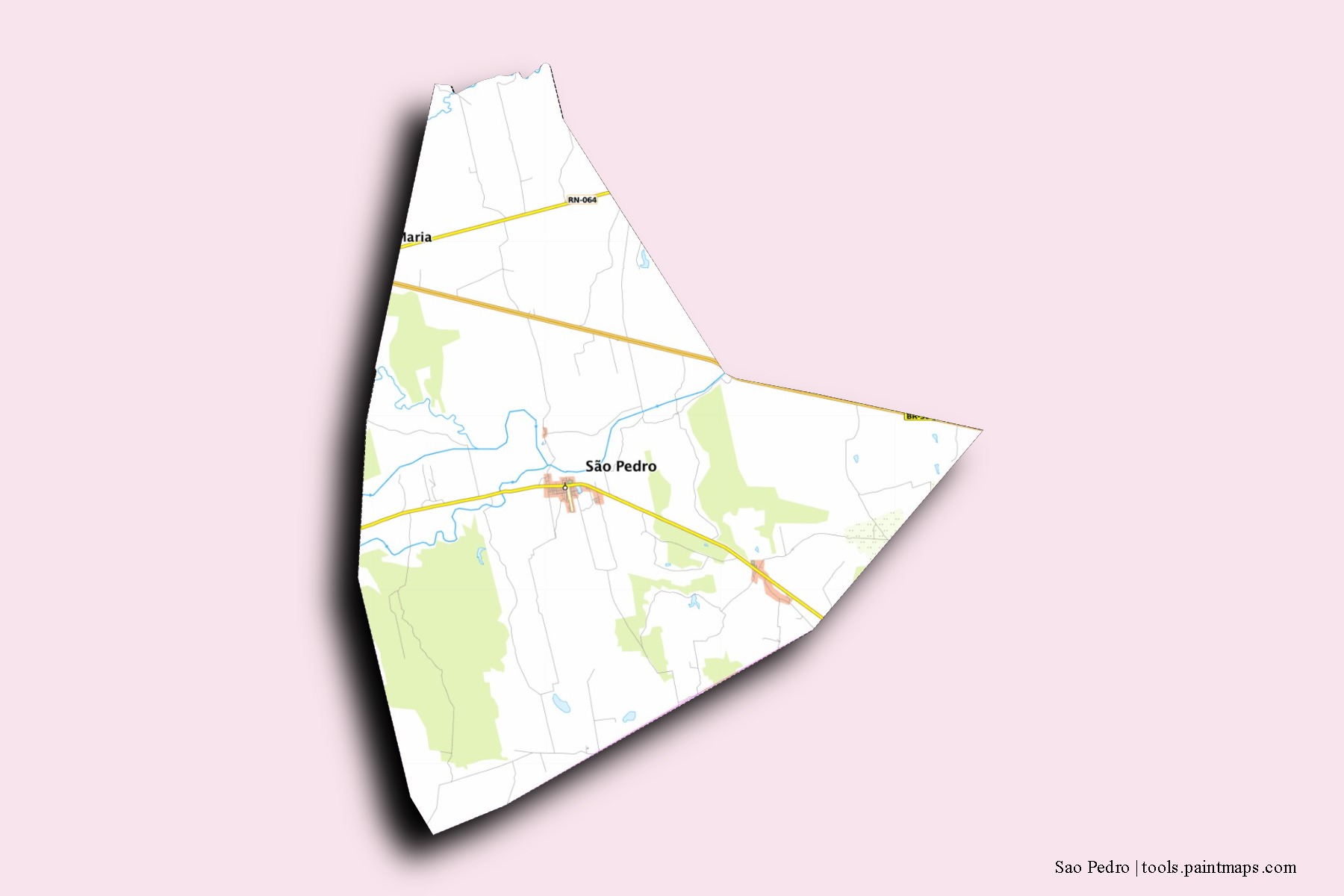 Mapa de barrios y pueblos de Sao Pedro con efecto de sombra 3D