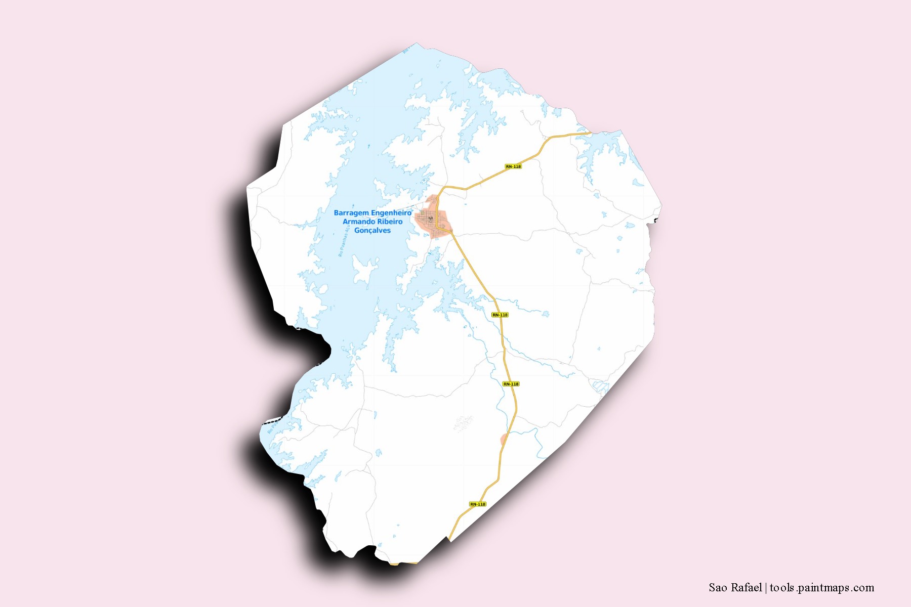 Sao Rafael neighborhoods and villages map with 3D shadow effect