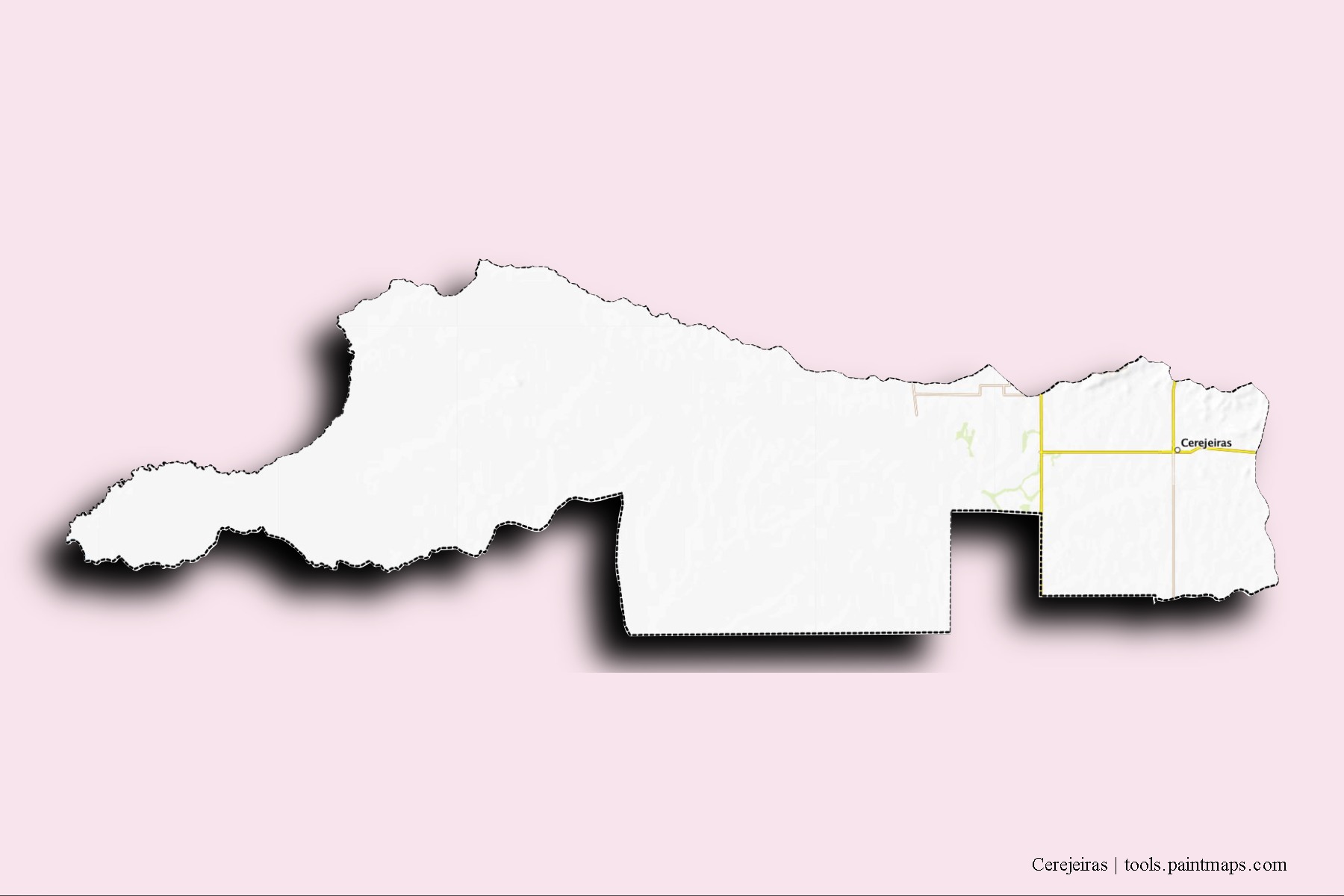 Mapa de barrios y pueblos de Cerejeiras con efecto de sombra 3D