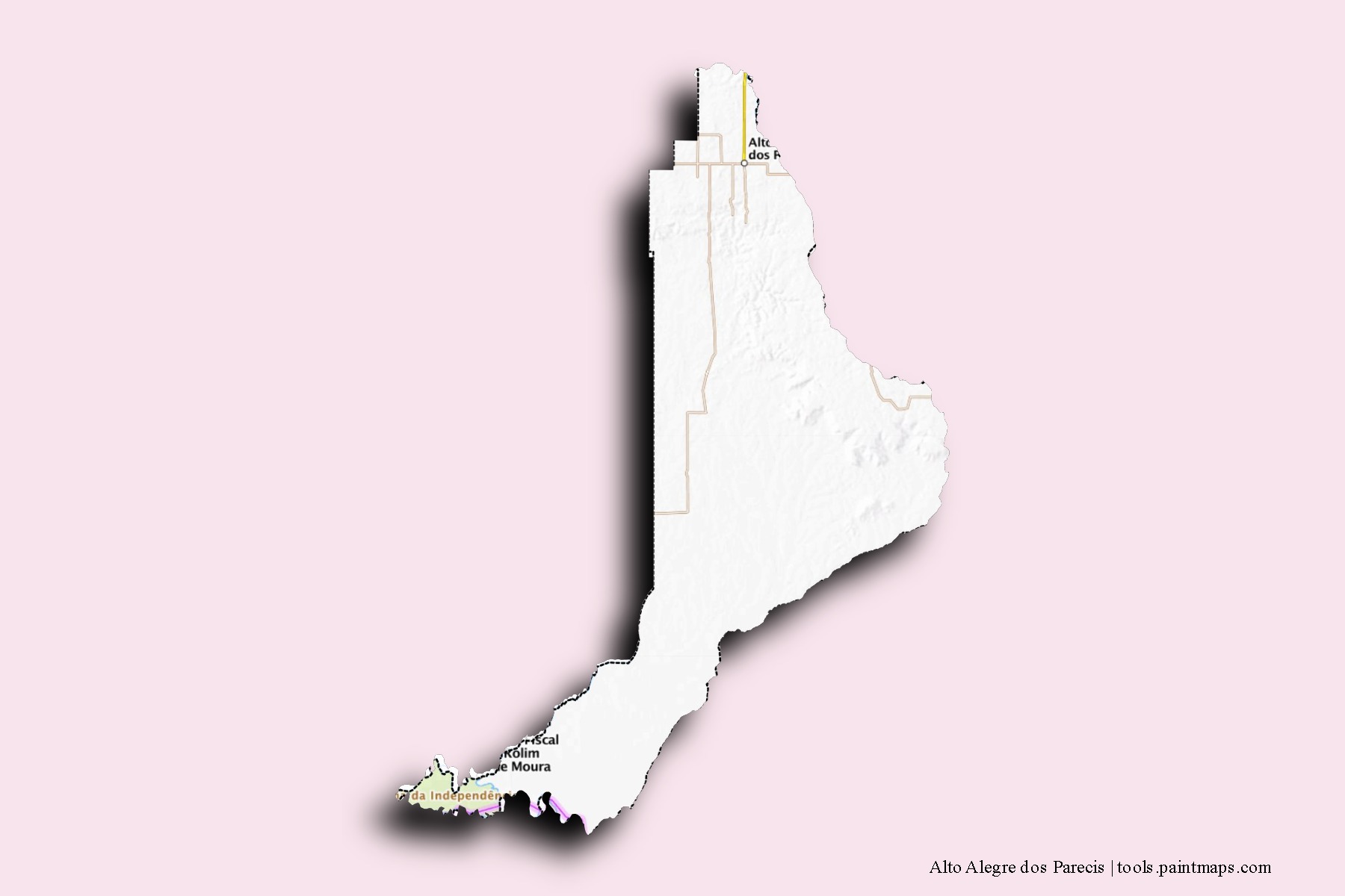 Mapa de barrios y pueblos de Alto Alegre dos Parecis con efecto de sombra 3D