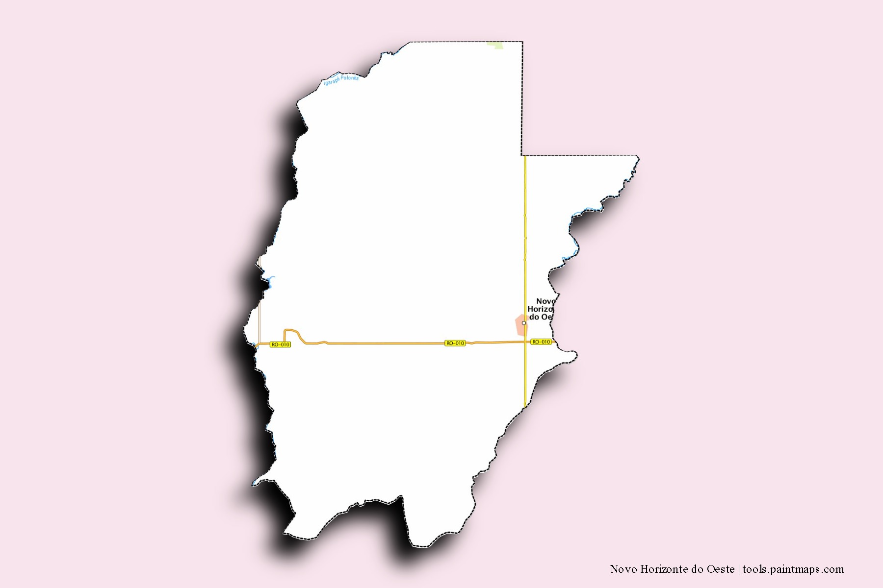 Mapa de barrios y pueblos de Novo Horizonte do Oeste con efecto de sombra 3D