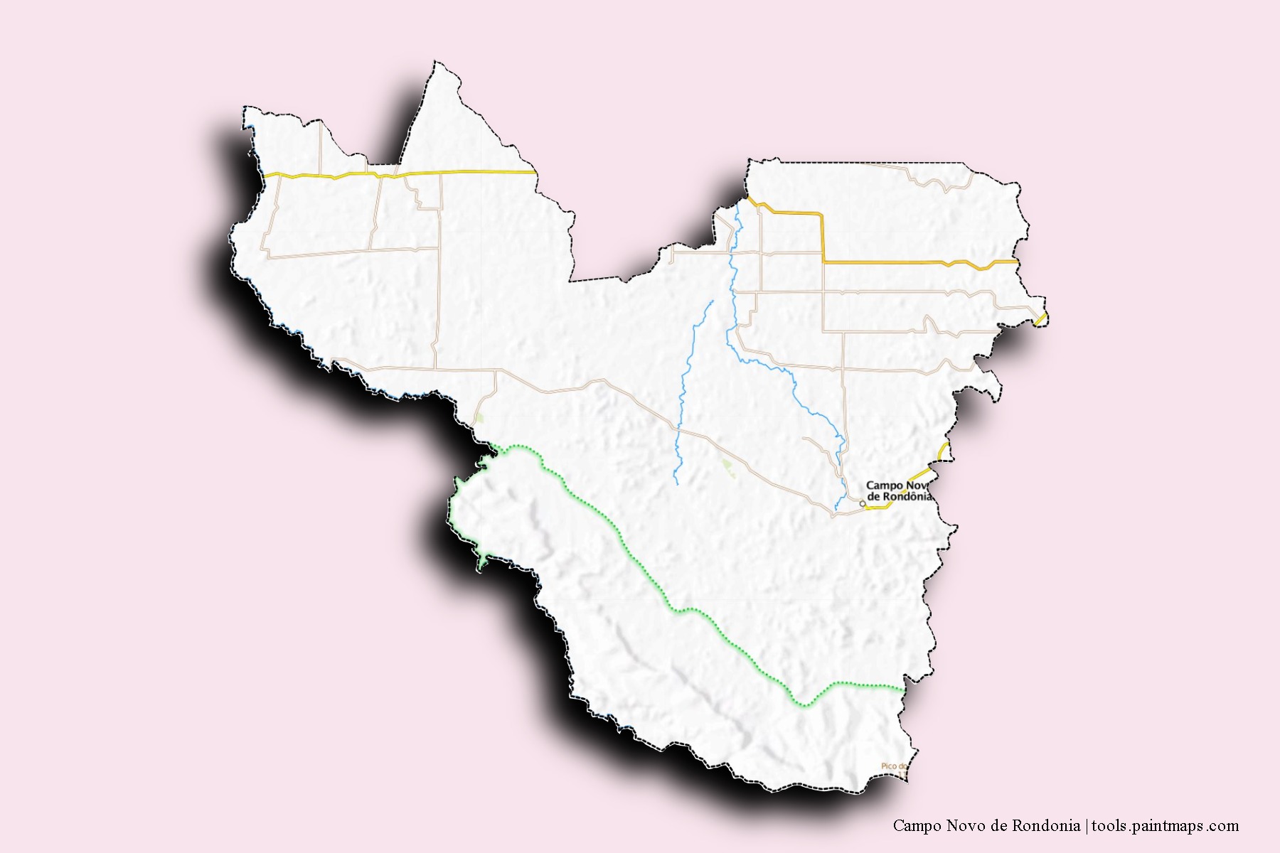 Campo Novo de Rondonia neighborhoods and villages map with 3D shadow effect