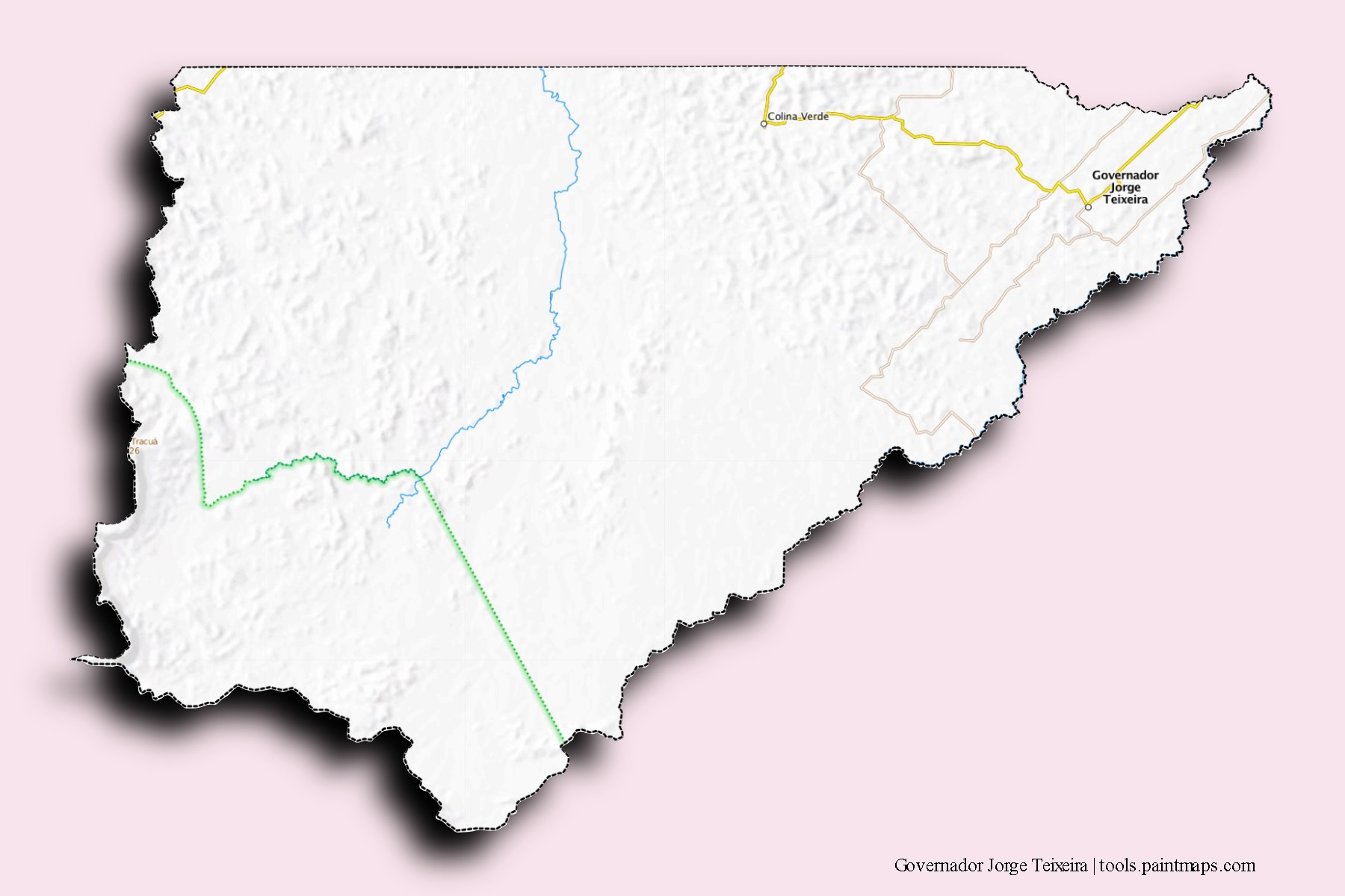 3D gölge efektli Governador Jorge Teixeira mahalleleri ve köyleri haritası
