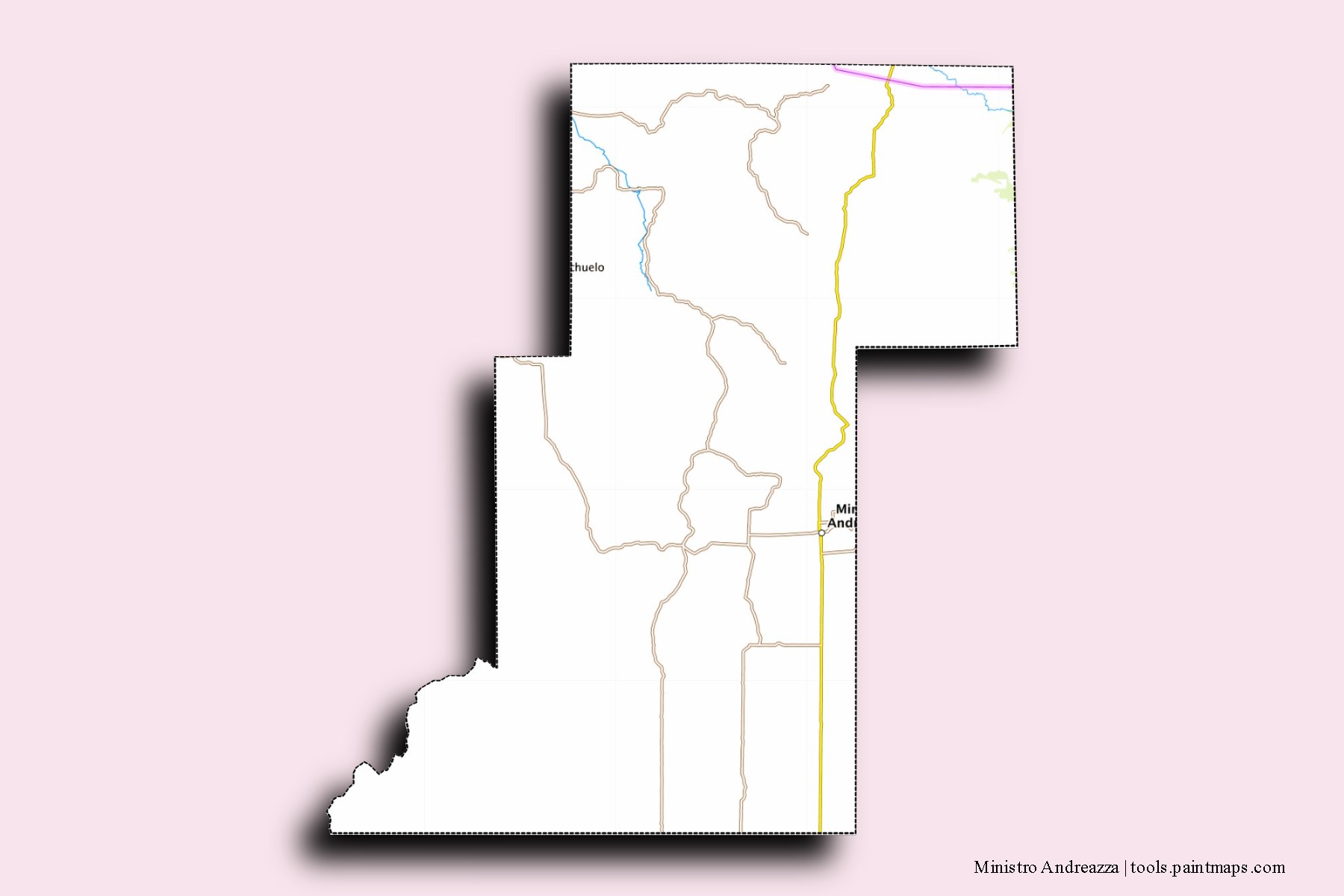 Mapa de barrios y pueblos de Ministro Andreazza con efecto de sombra 3D