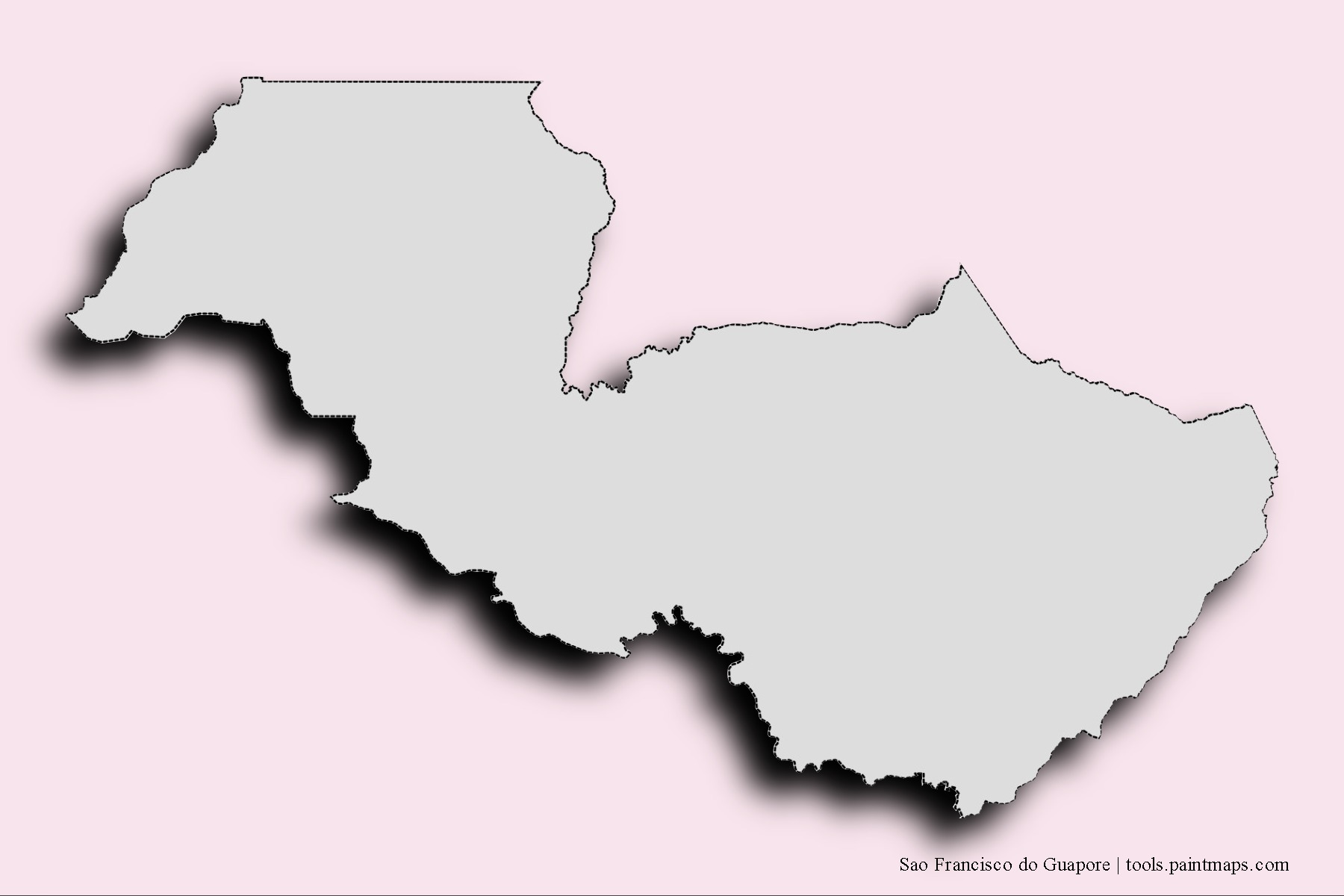 Mapa de barrios y pueblos de Sao Francisco do Guapore con efecto de sombra 3D