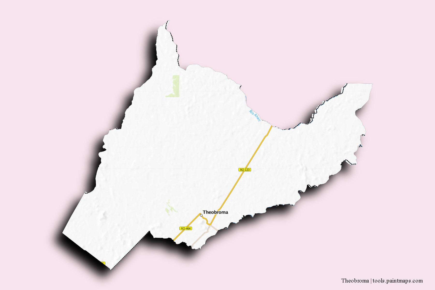 Mapa de barrios y pueblos de Theobroma con efecto de sombra 3D