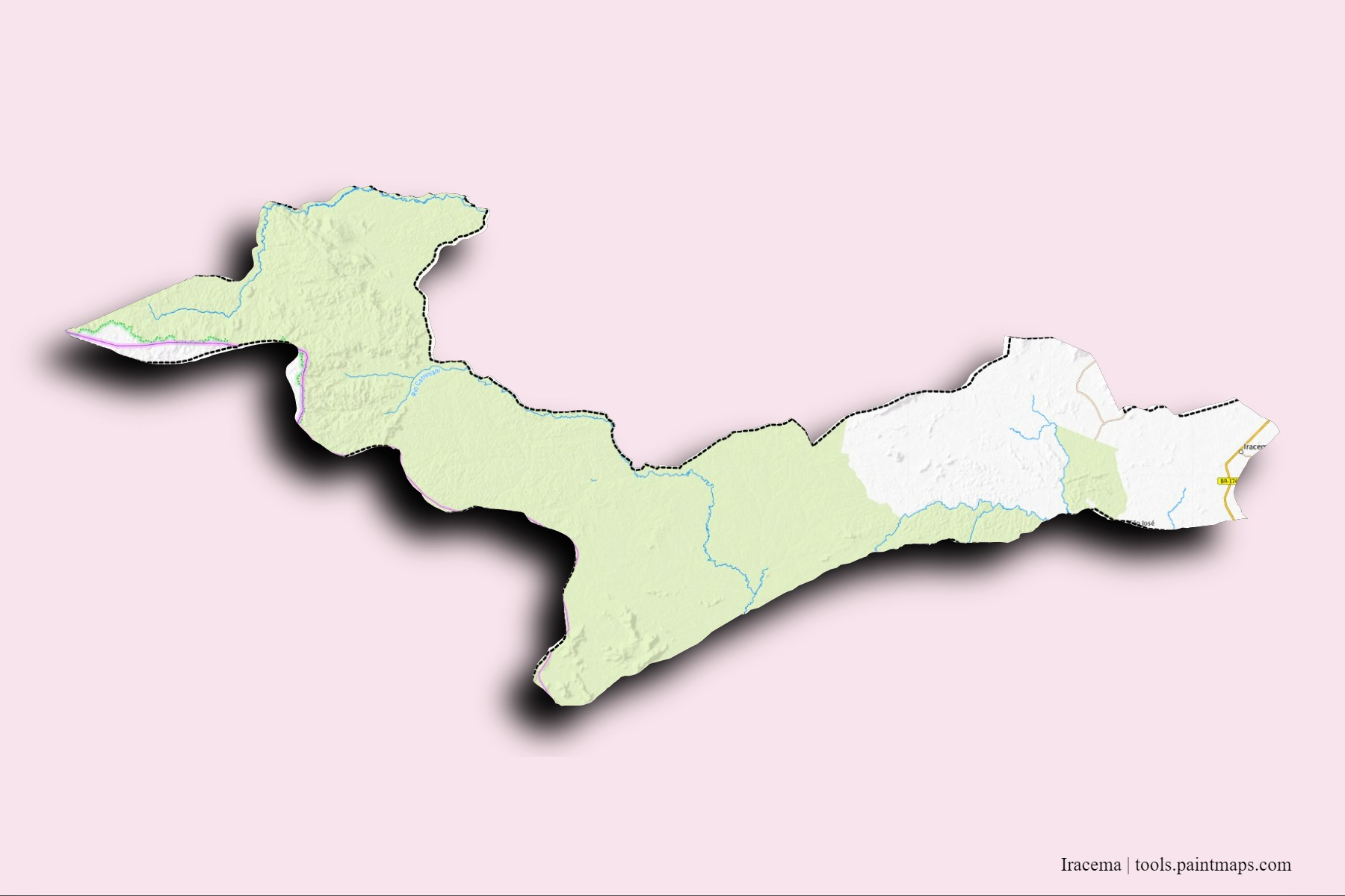 Mapa de barrios y pueblos de Iracema con efecto de sombra 3D