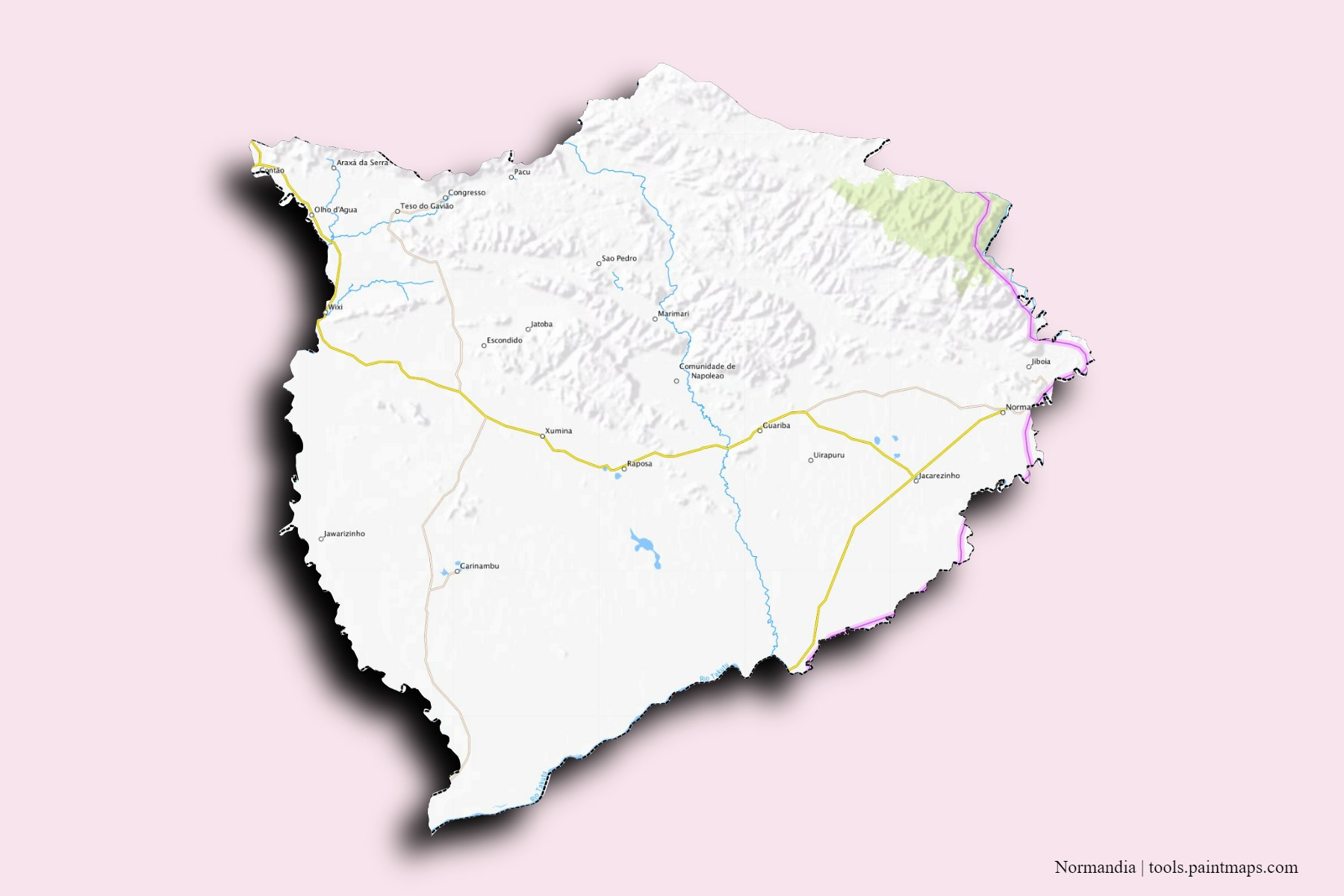 Mapa de barrios y pueblos de Normandia con efecto de sombra 3D