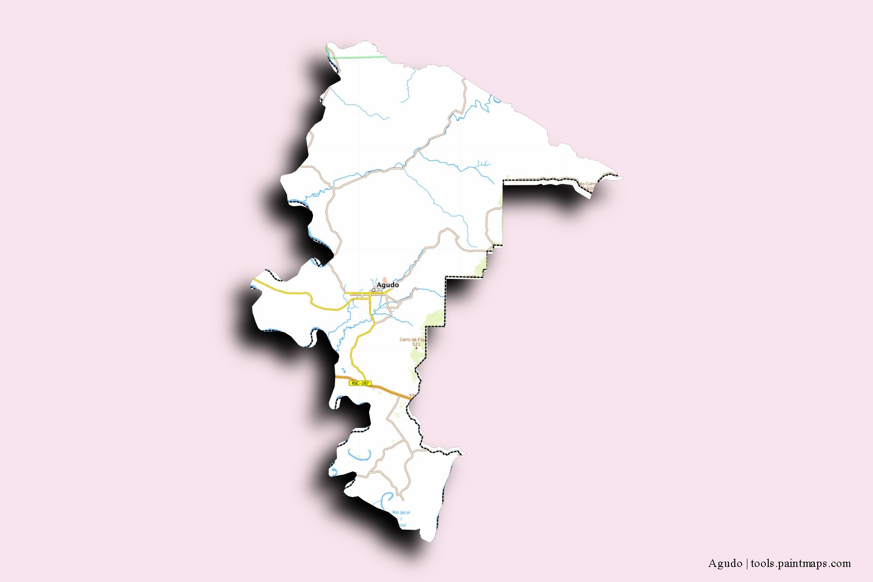 Mapa de barrios y pueblos de Agudo con efecto de sombra 3D