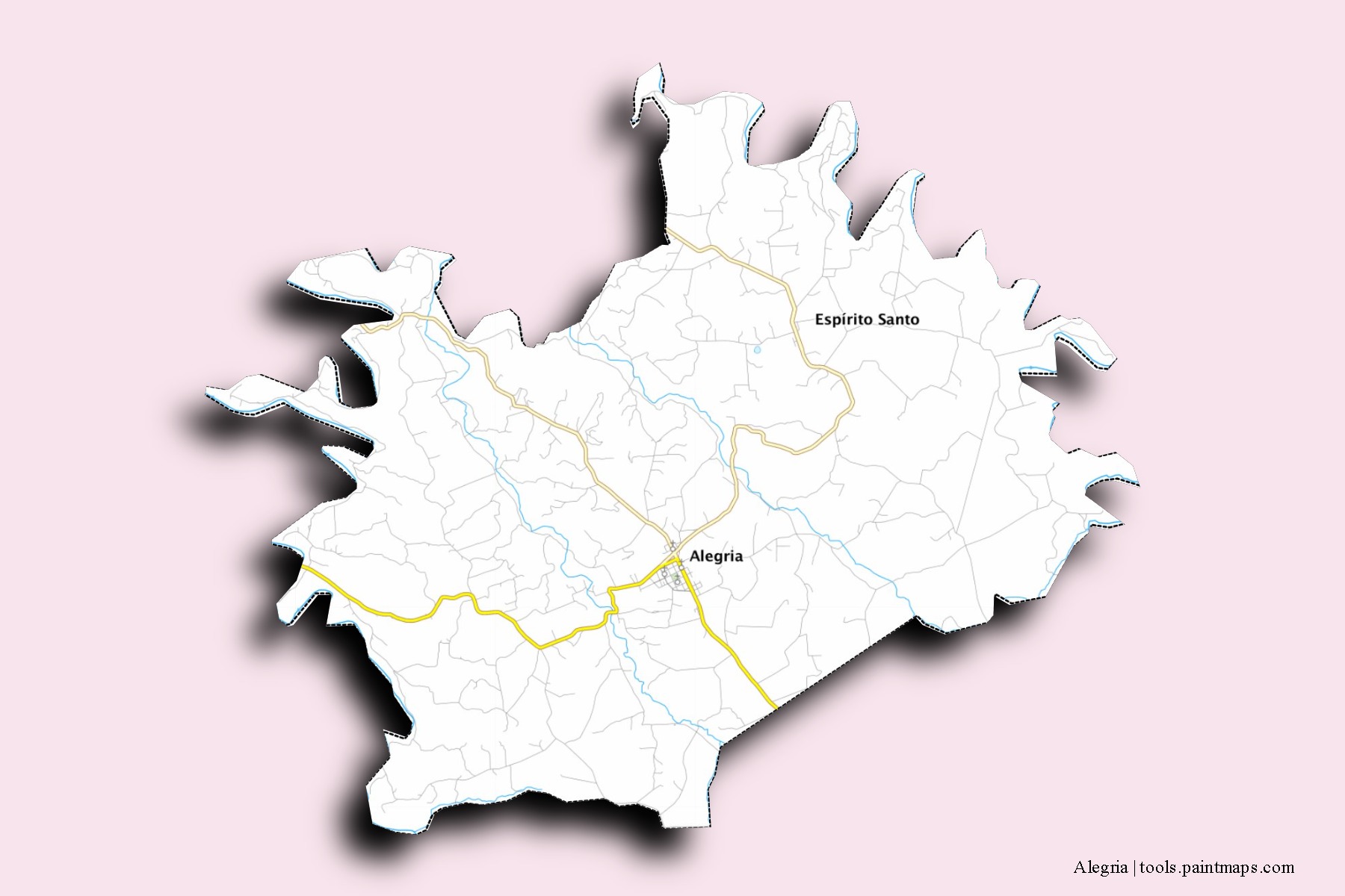 Mapa de barrios y pueblos de Alegria con efecto de sombra 3D