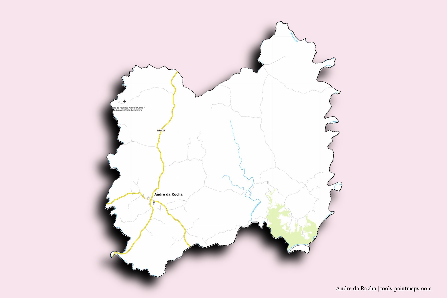 Mapa de barrios y pueblos de Andre da Rocha con efecto de sombra 3D