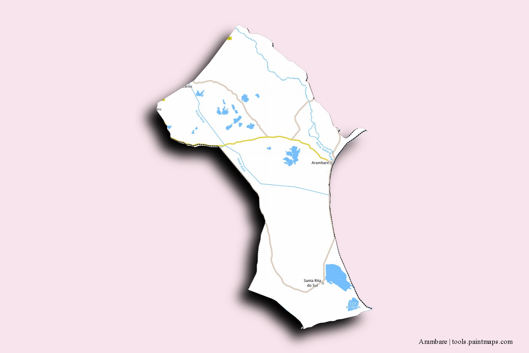 Mapa de barrios y pueblos de Arambare con efecto de sombra 3D