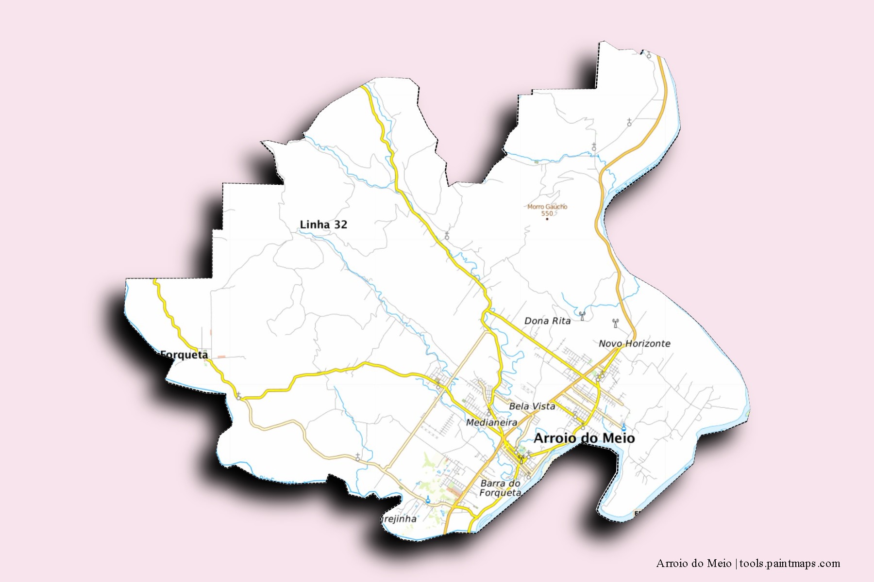 Arroio do Meio neighborhoods and villages map with 3D shadow effect