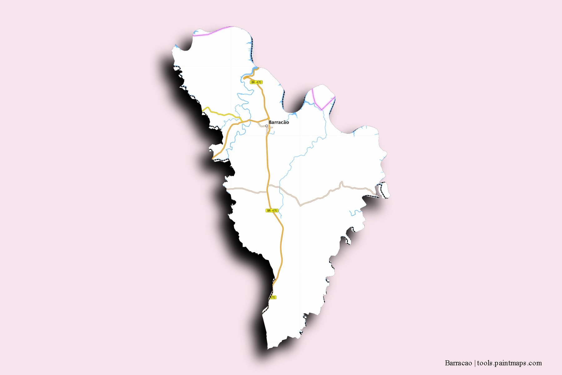 Mapa de barrios y pueblos de Barracao con efecto de sombra 3D