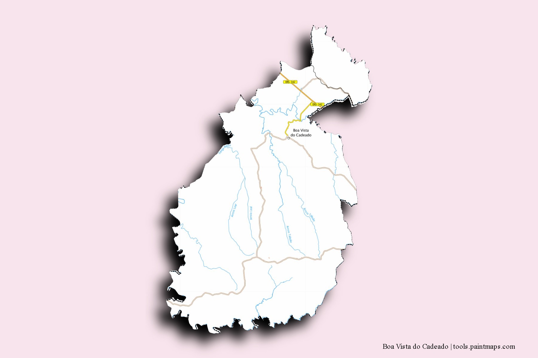 Mapa de barrios y pueblos de Boa Vista do Cadeado con efecto de sombra 3D