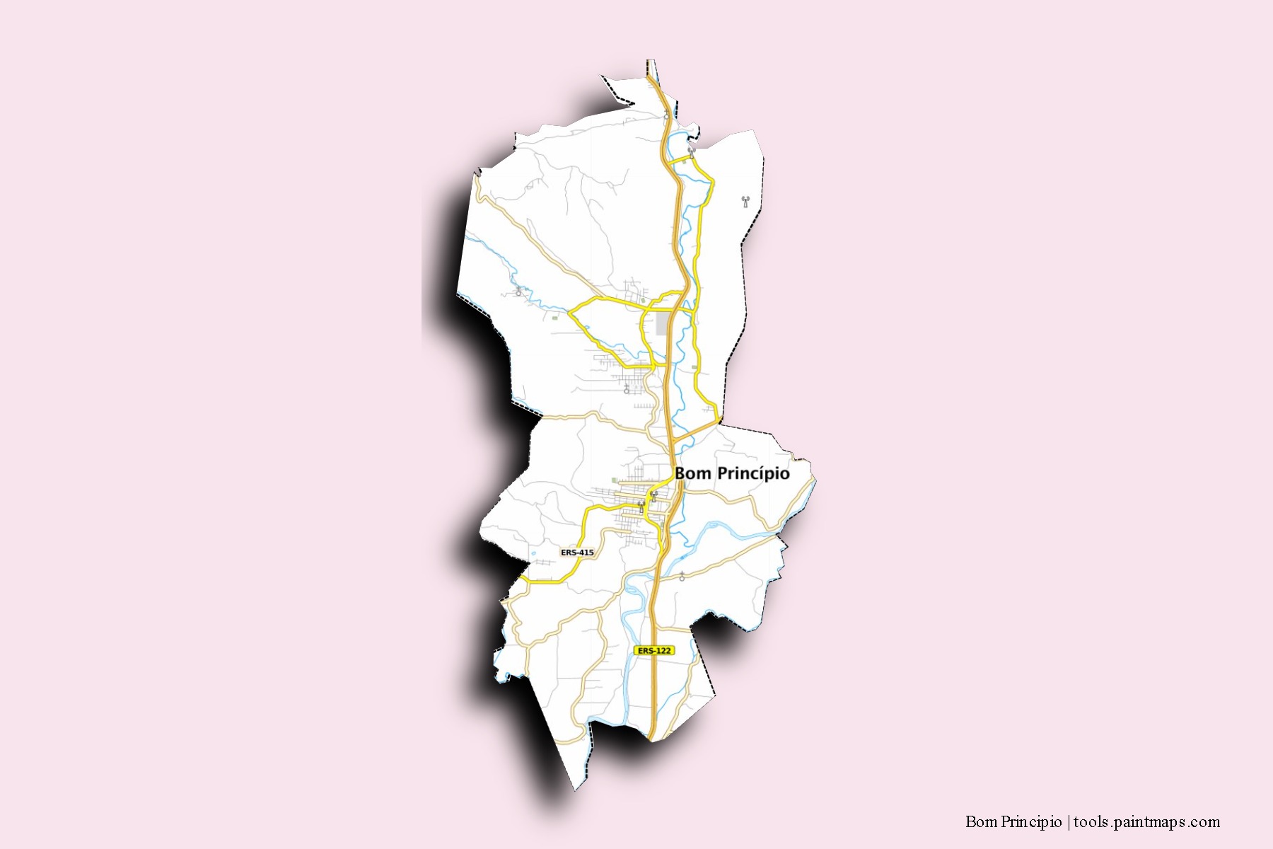 Mapa de barrios y pueblos de Bom Principio con efecto de sombra 3D