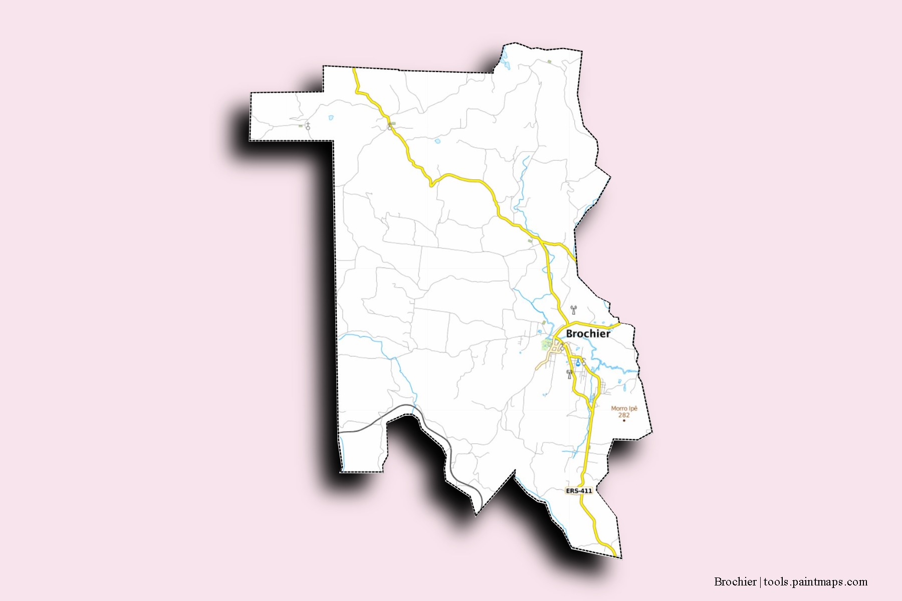 Mapa de barrios y pueblos de Brochier con efecto de sombra 3D