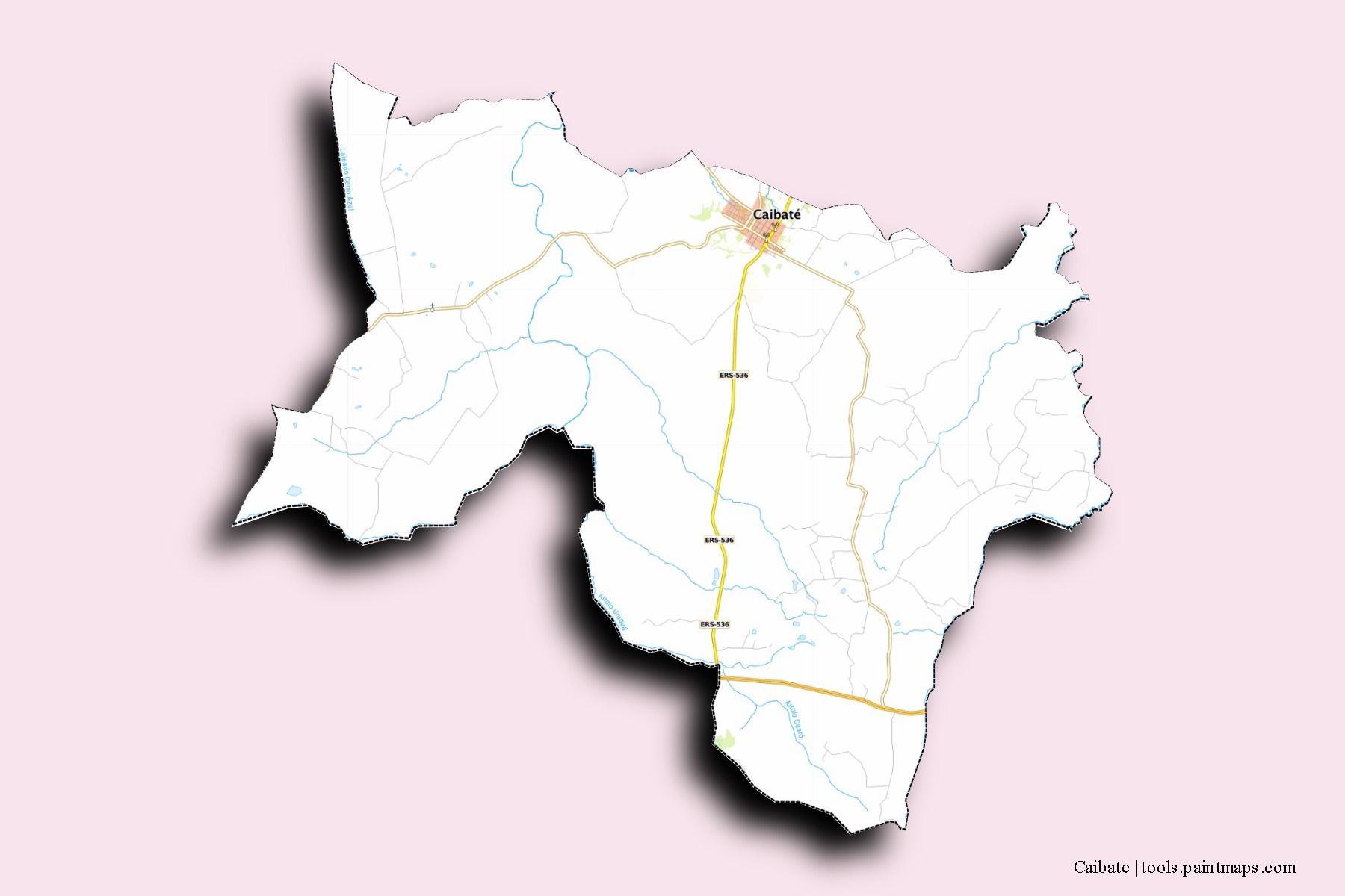 Mapa de barrios y pueblos de Caibate con efecto de sombra 3D