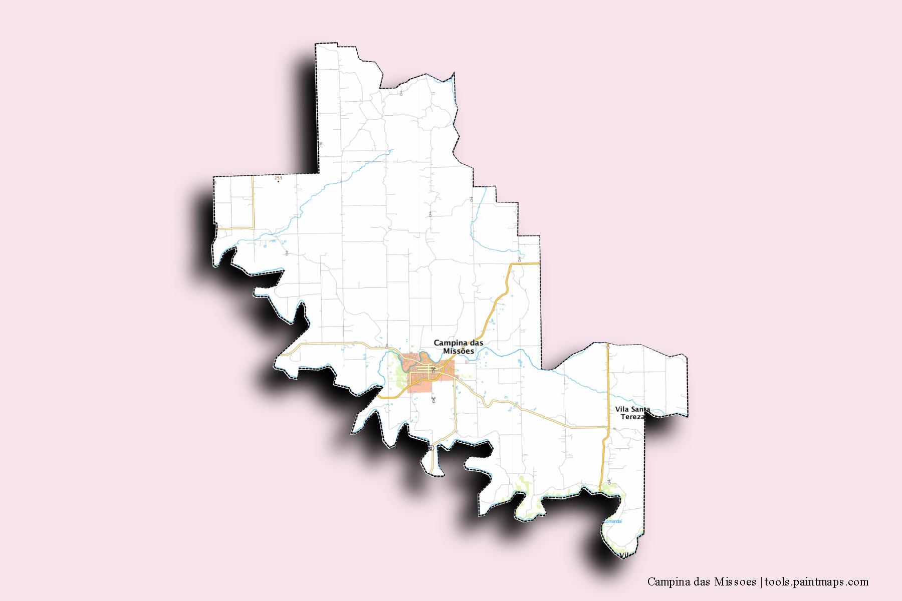 3D gölge efektli Campina das Missoes mahalleleri ve köyleri haritası