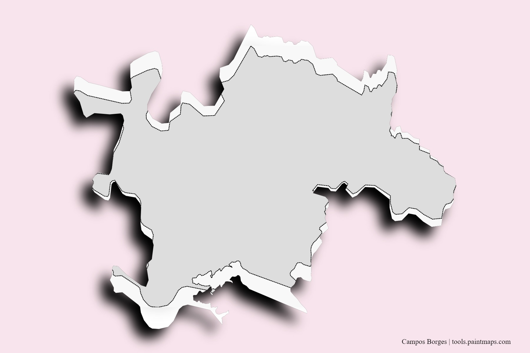 Mapa de barrios y pueblos de Campos Borges con efecto de sombra 3D