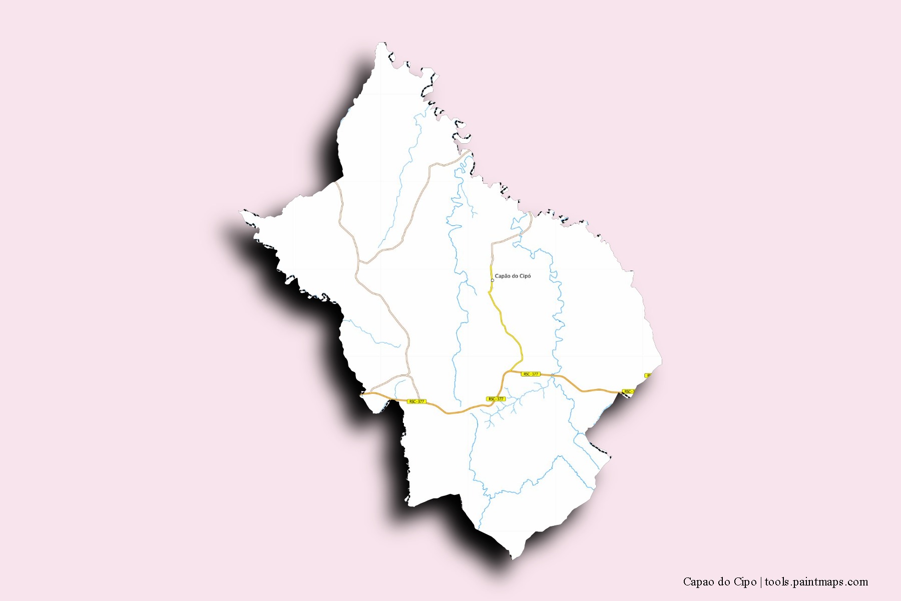 Mapa de barrios y pueblos de Capao do Cipo con efecto de sombra 3D