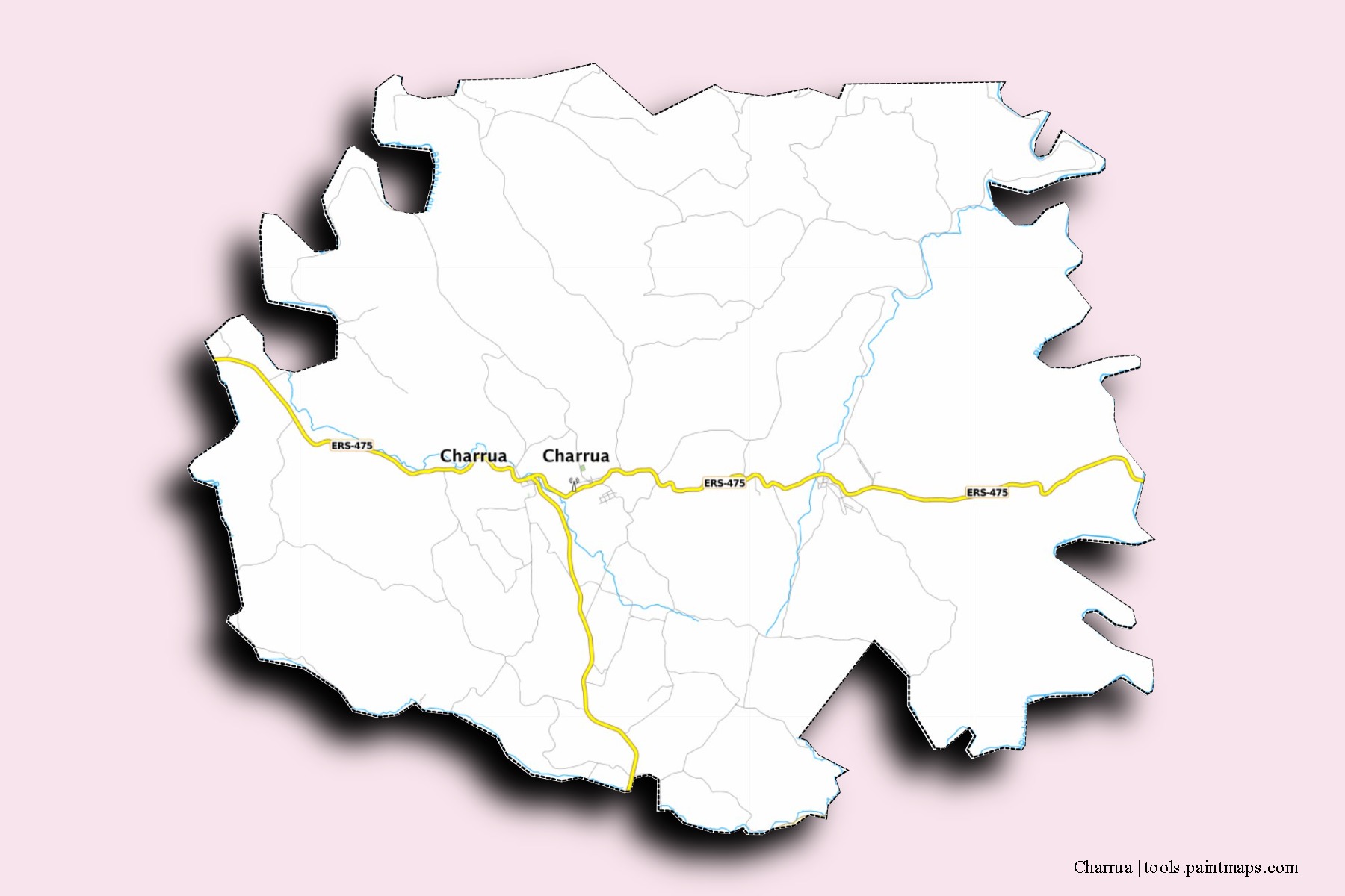 Mapa de barrios y pueblos de Charrua con efecto de sombra 3D