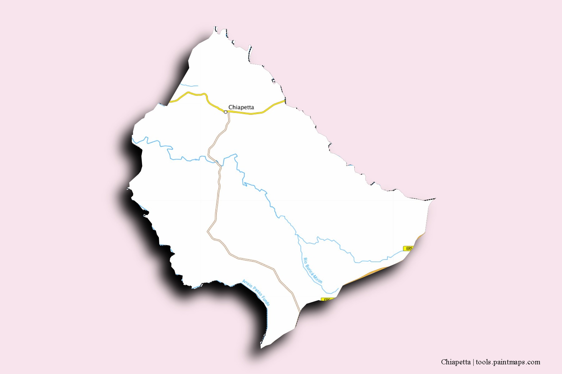 Mapa de barrios y pueblos de Chiapetta con efecto de sombra 3D