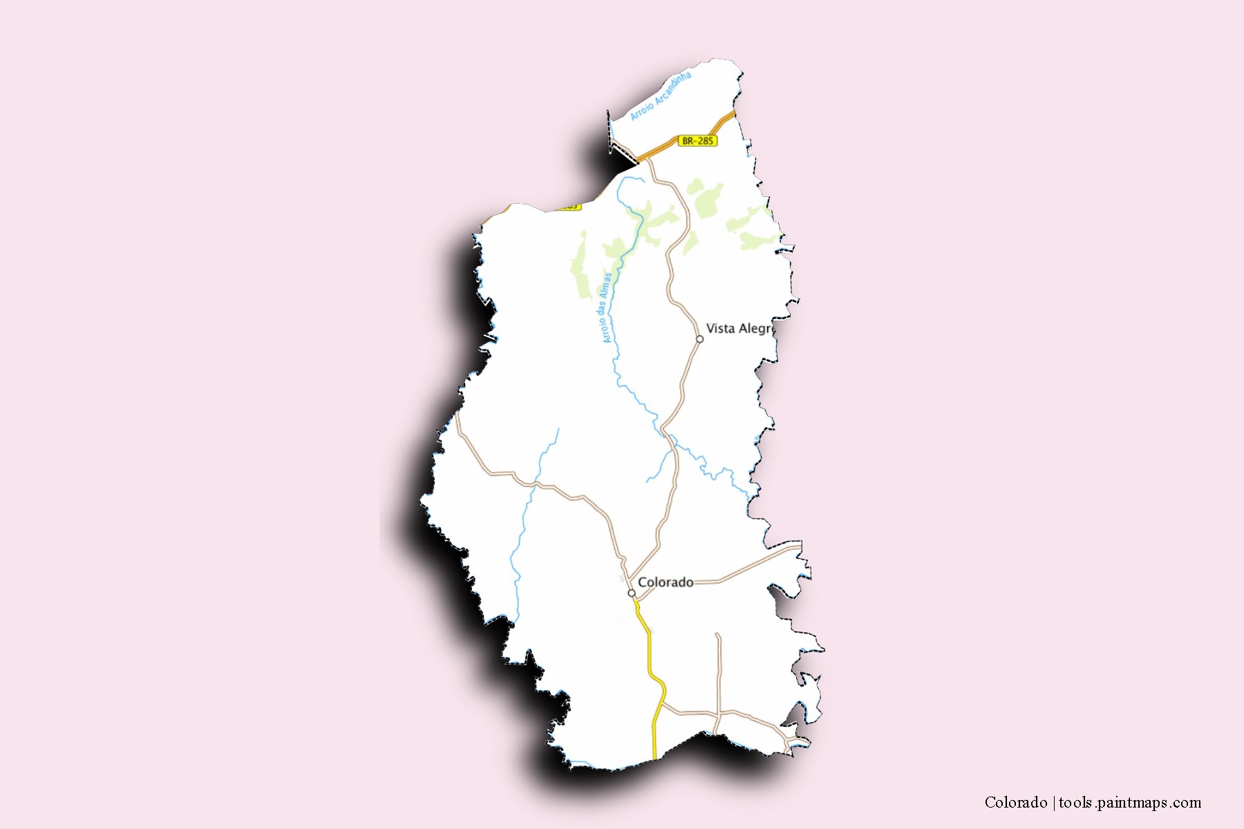 Mapa de barrios y pueblos de Colorado con efecto de sombra 3D