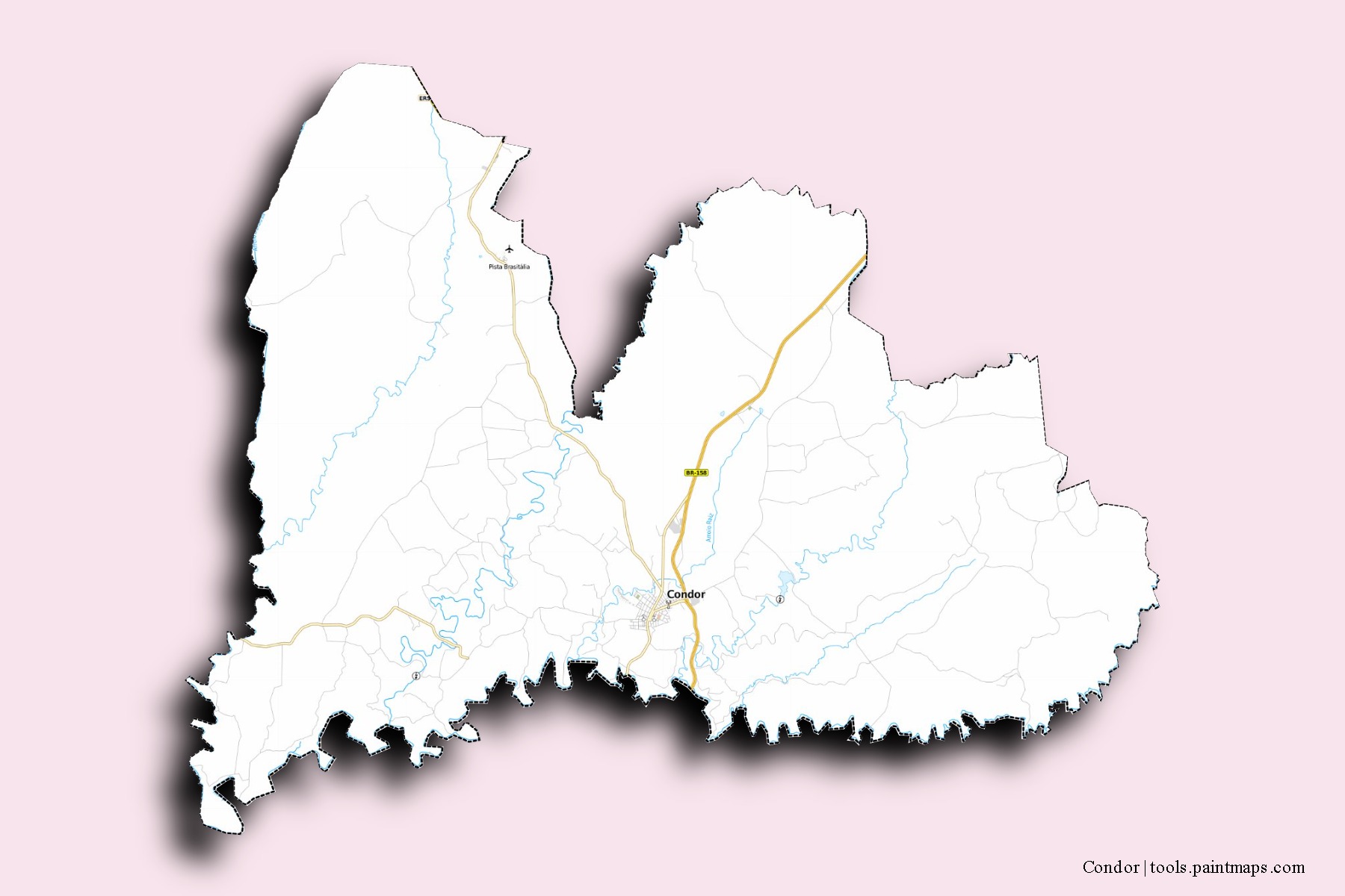 Mapa de barrios y pueblos de Condor con efecto de sombra 3D