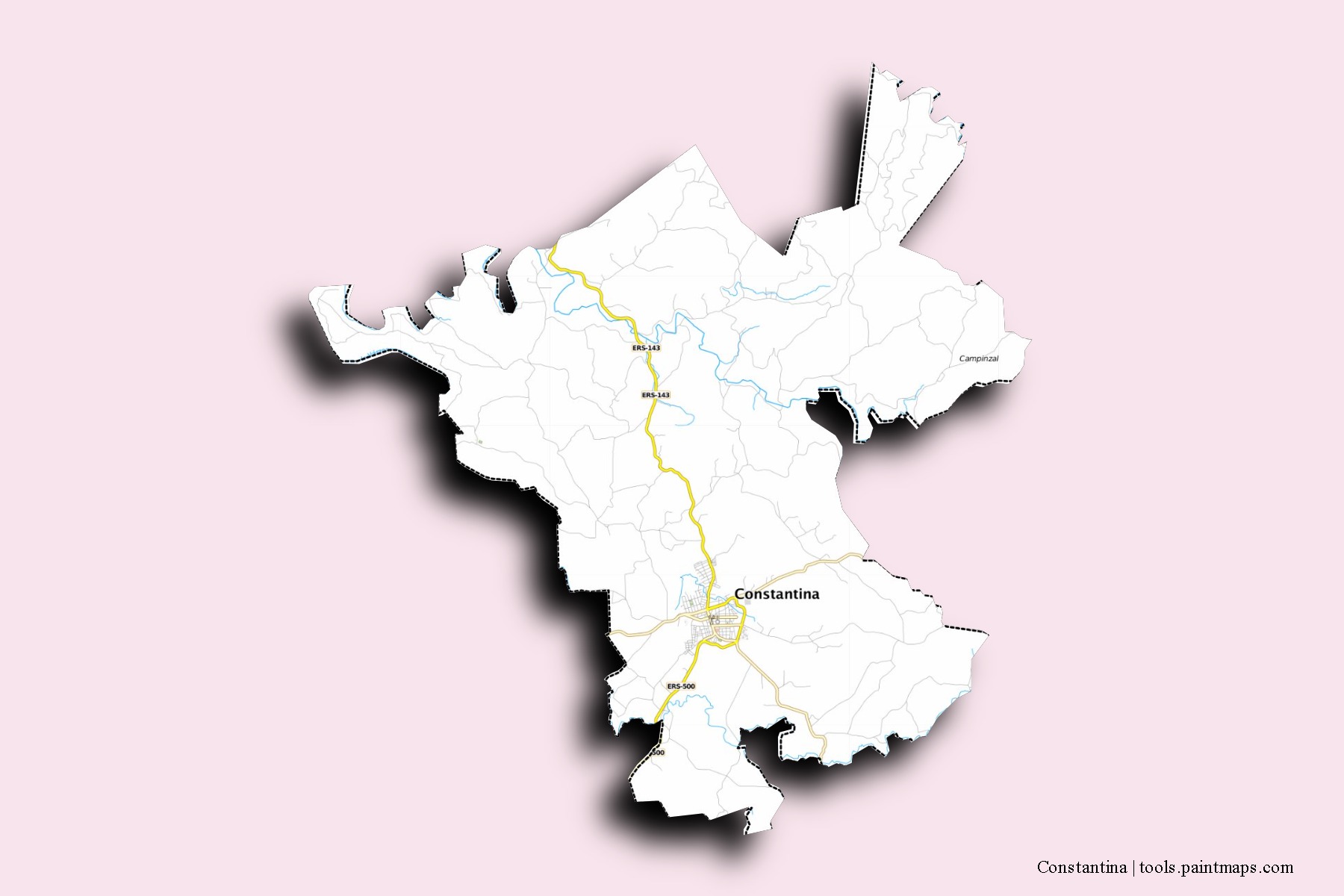 Mapa de barrios y pueblos de Constantina con efecto de sombra 3D