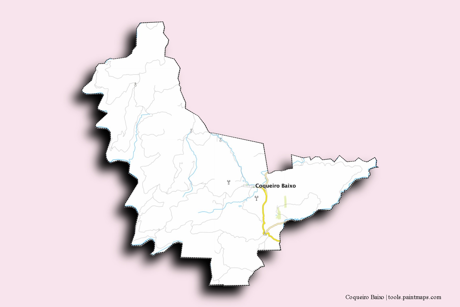 Mapa de barrios y pueblos de Coqueiro Baixo con efecto de sombra 3D