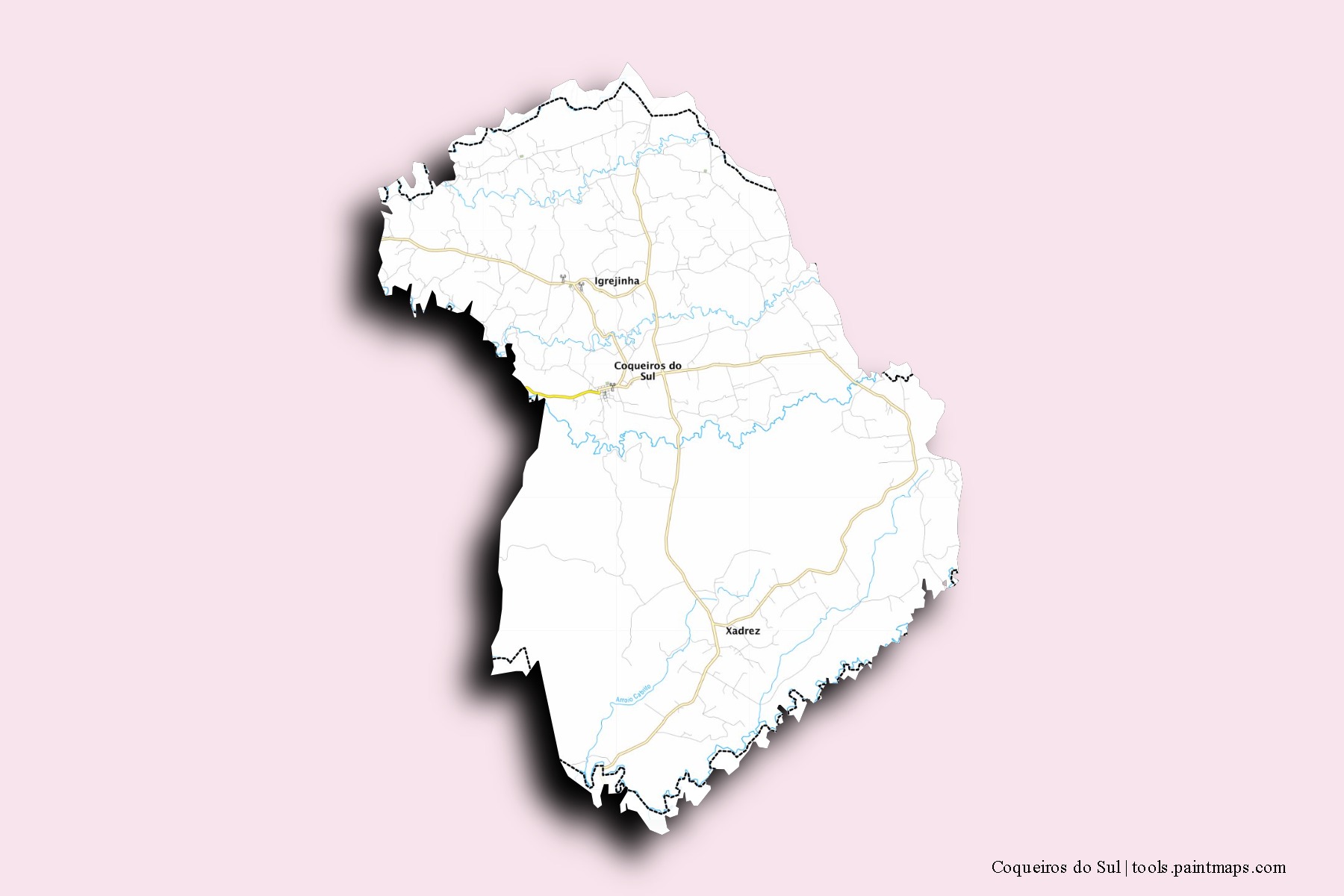 Mapa de barrios y pueblos de Coqueiros do Sul con efecto de sombra 3D