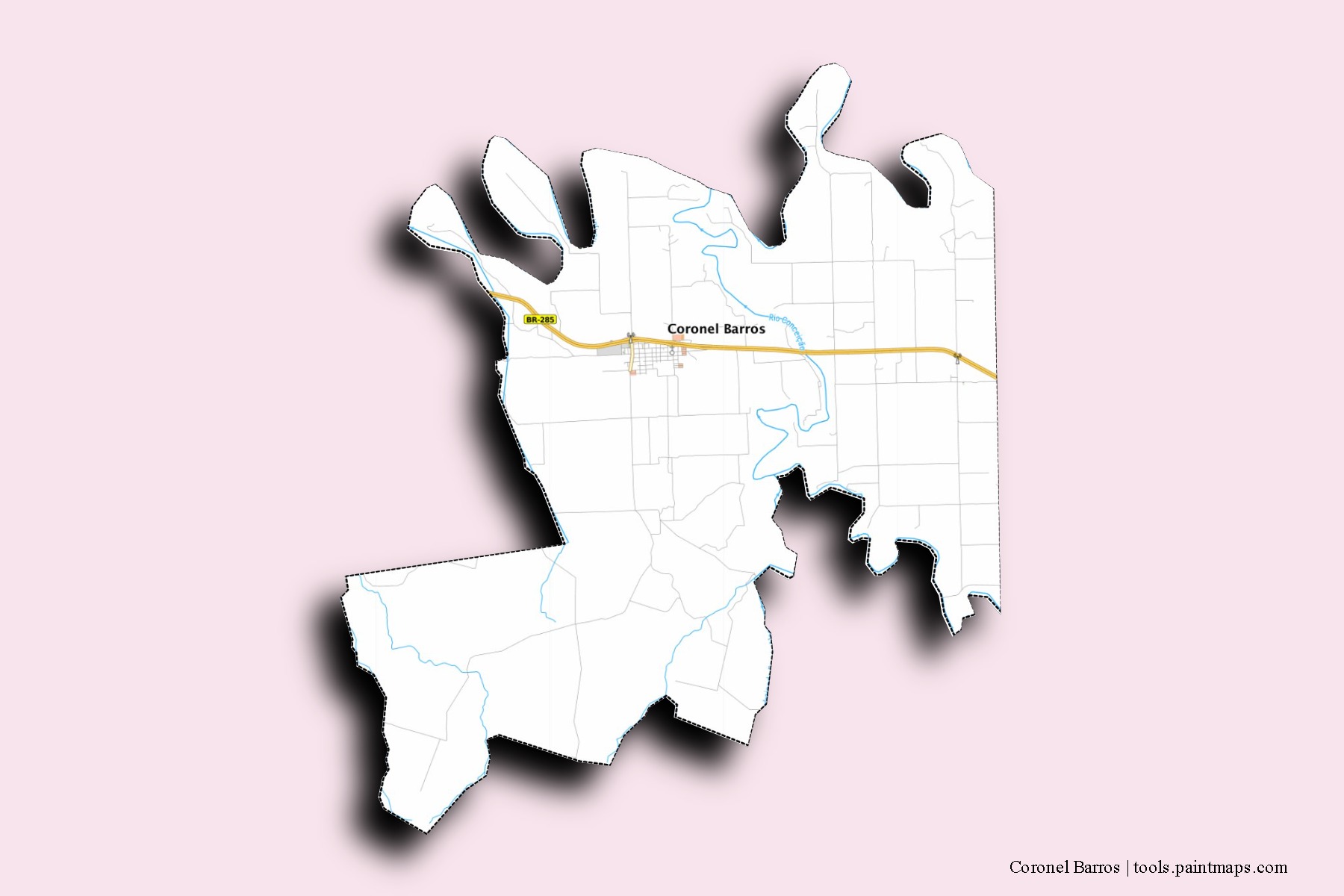 Coronel Barros neighborhoods and villages map with 3D shadow effect