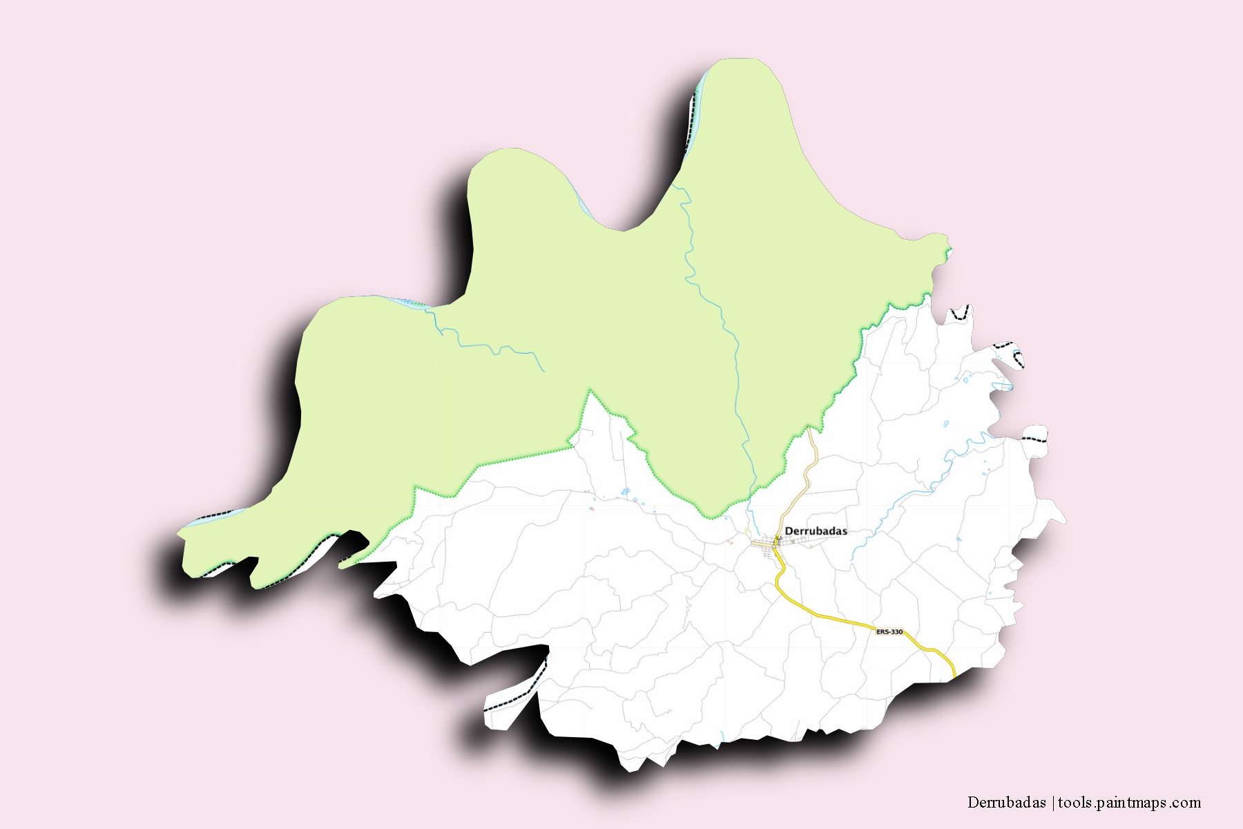 Mapa de barrios y pueblos de Derrubadas con efecto de sombra 3D