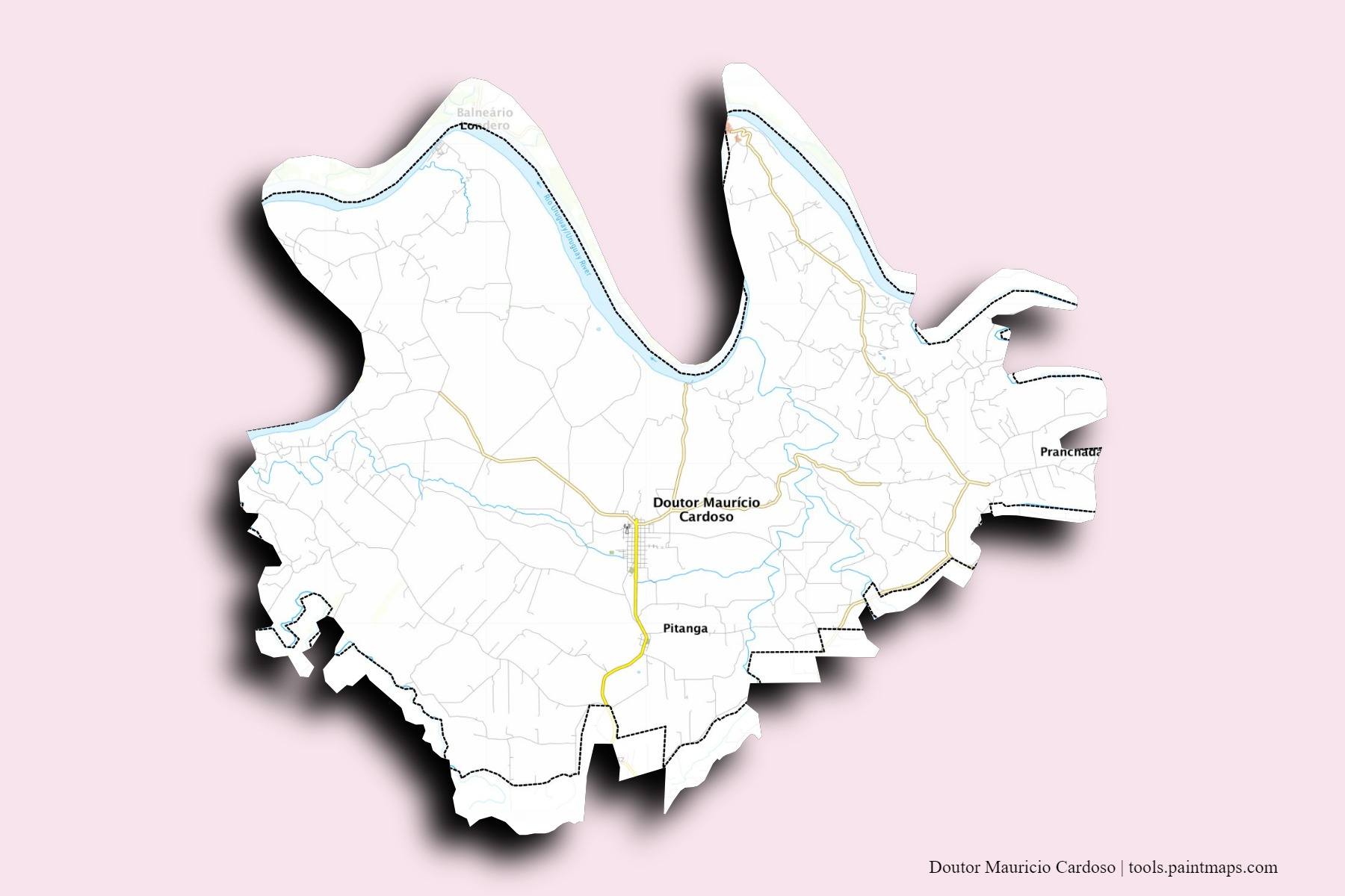 Mapa de barrios y pueblos de Doutor Mauricio Cardoso con efecto de sombra 3D