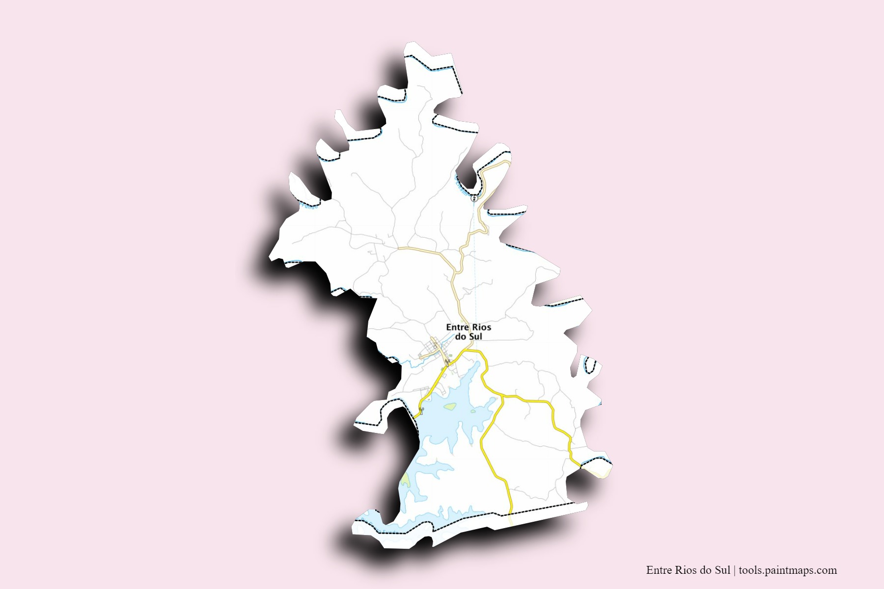 Mapa de barrios y pueblos de Entre Rios do Sul con efecto de sombra 3D