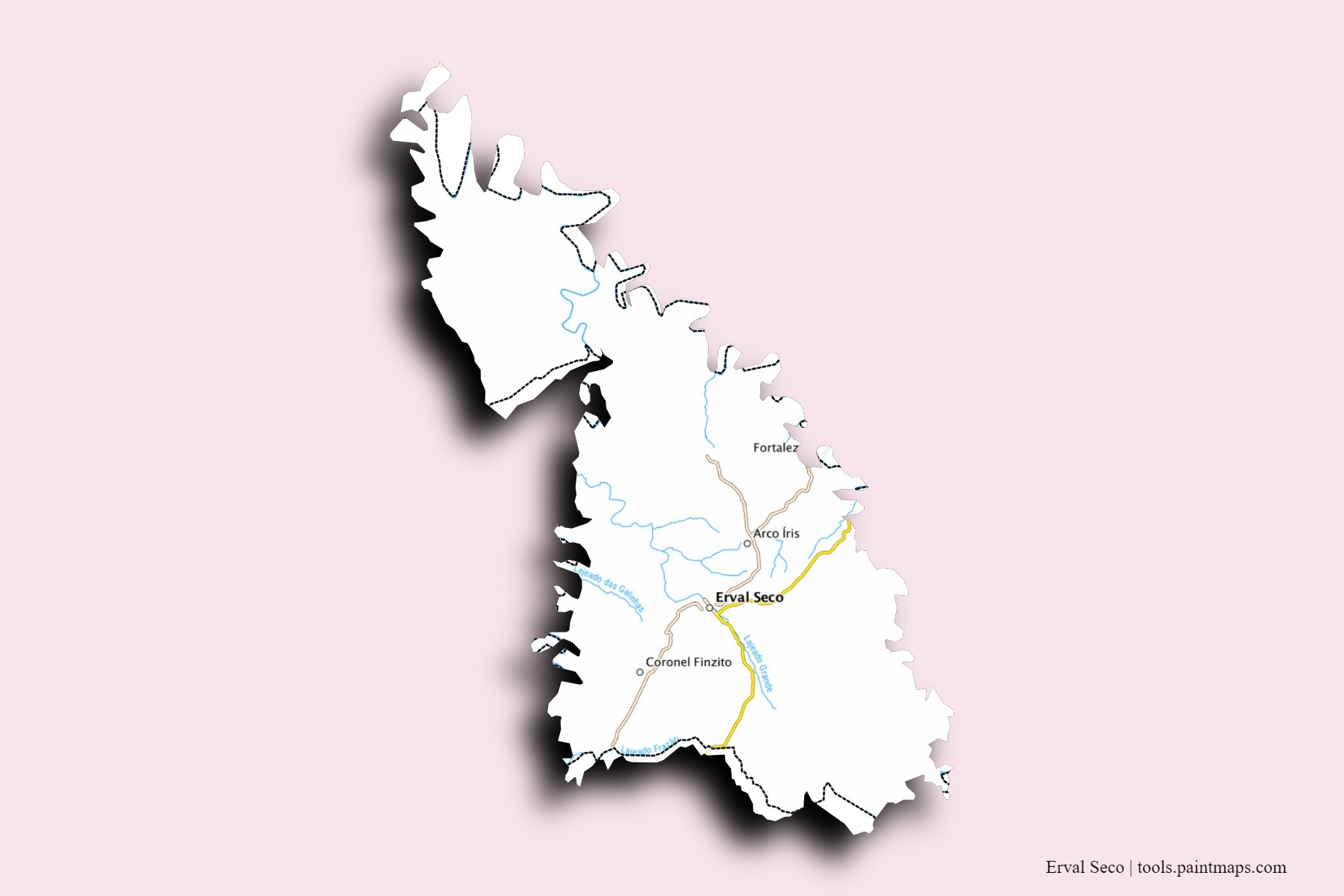 Mapa de barrios y pueblos de Erval Seco con efecto de sombra 3D