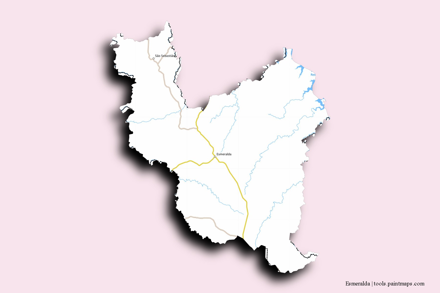 Mapa de barrios y pueblos de Esmeralda con efecto de sombra 3D