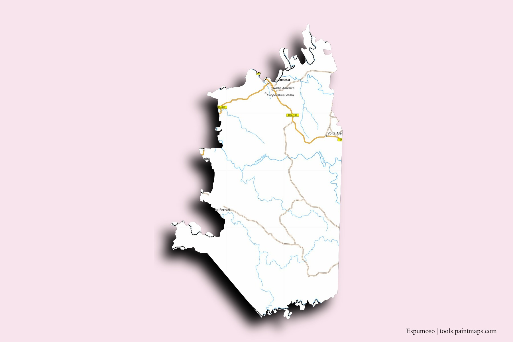 Espumoso neighborhoods and villages map with 3D shadow effect