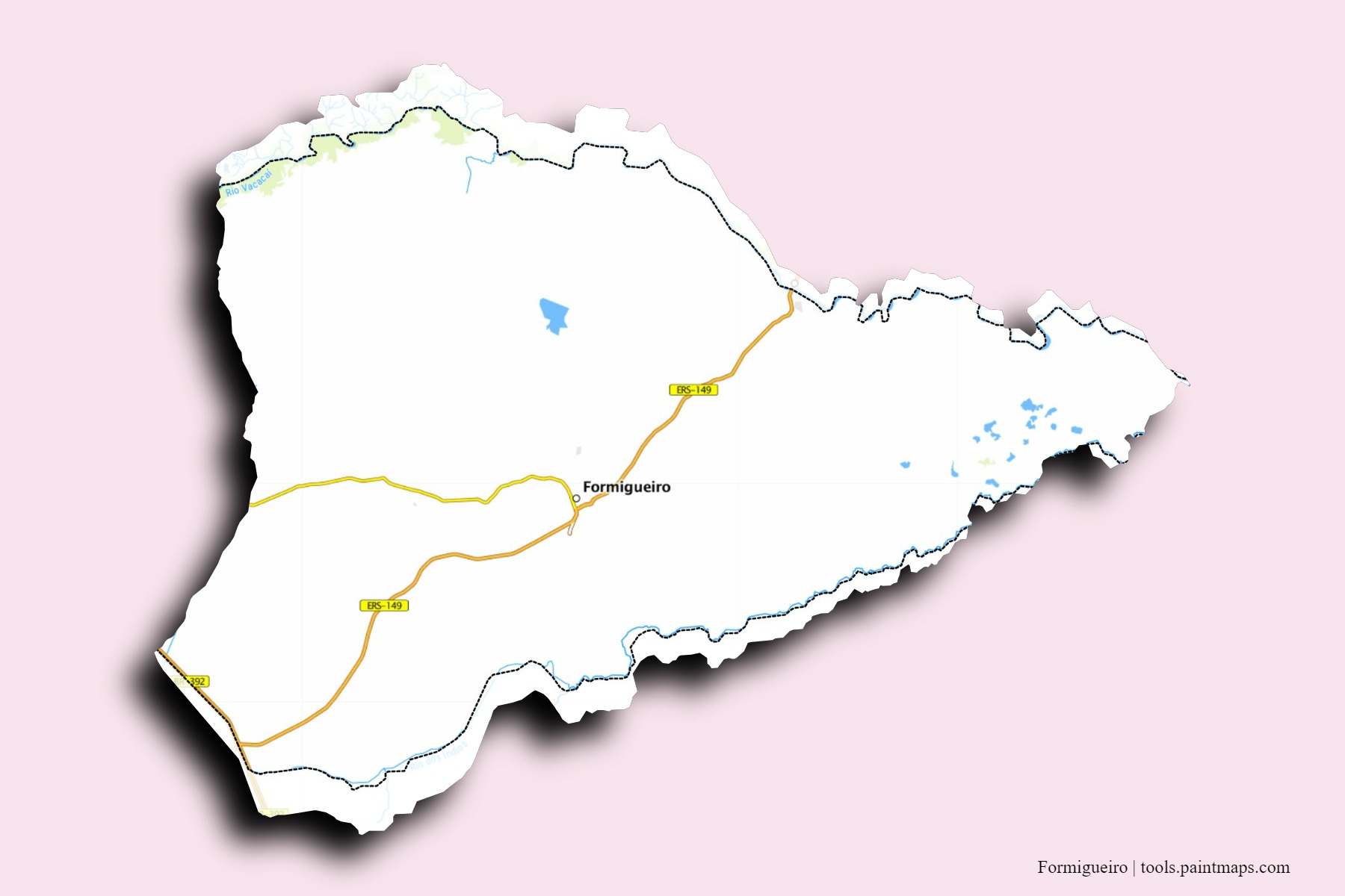 Mapa de barrios y pueblos de Formigueiro con efecto de sombra 3D