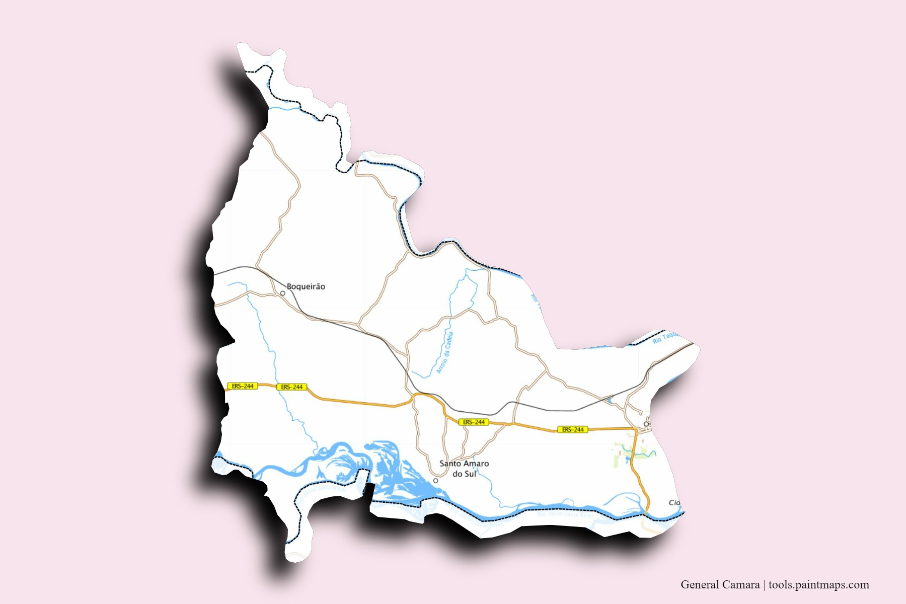 Mapa de barrios y pueblos de General Camara con efecto de sombra 3D