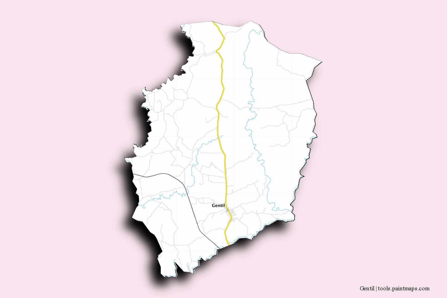 Mapa de barrios y pueblos de Gentil con efecto de sombra 3D