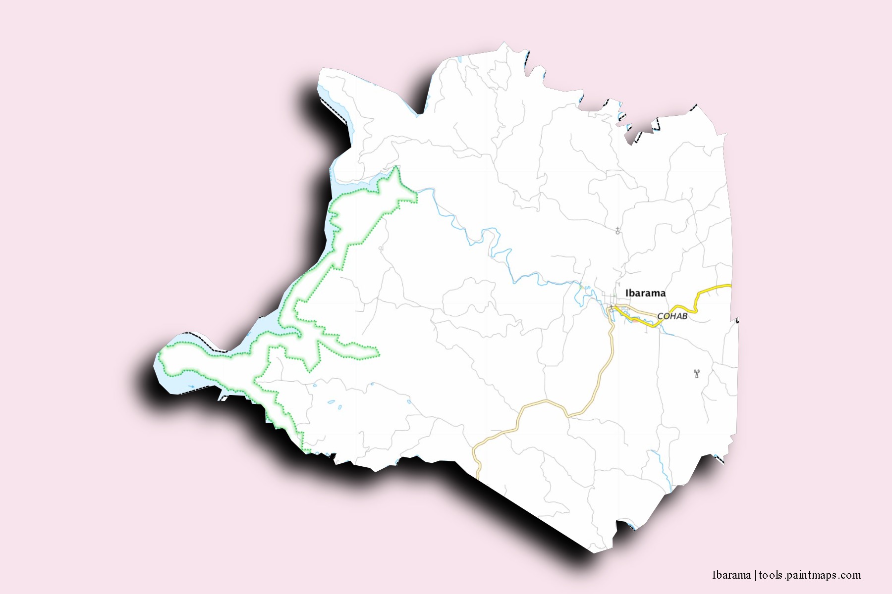 Mapa de barrios y pueblos de Ibarama con efecto de sombra 3D