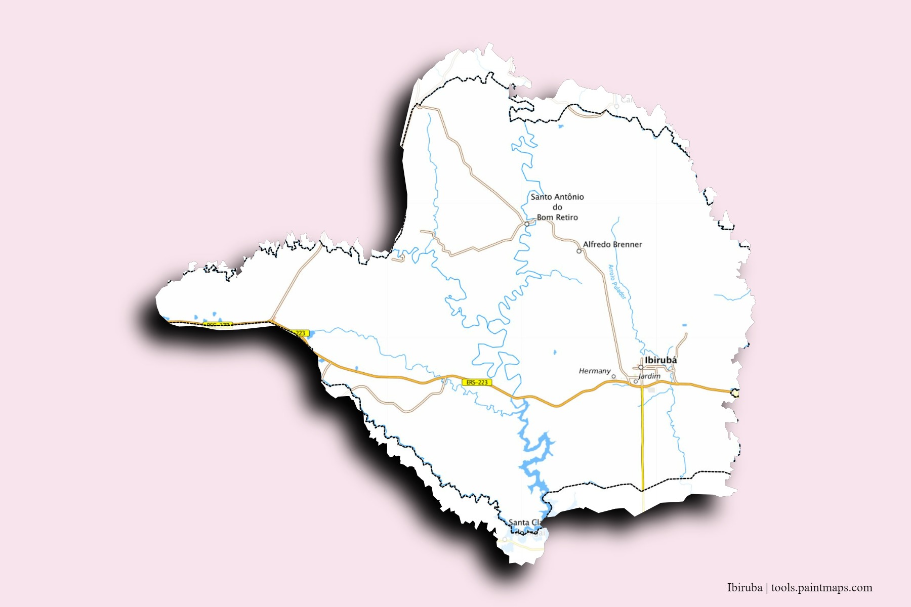 Mapa de barrios y pueblos de Ibiruba con efecto de sombra 3D